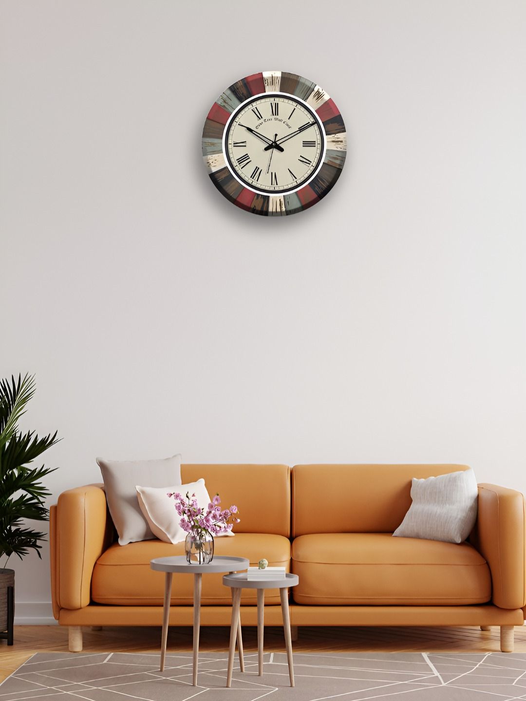 OLIVE TREE Beige & Maroon Printed Analogue Contemporary Wooden Wall Clock-image-33