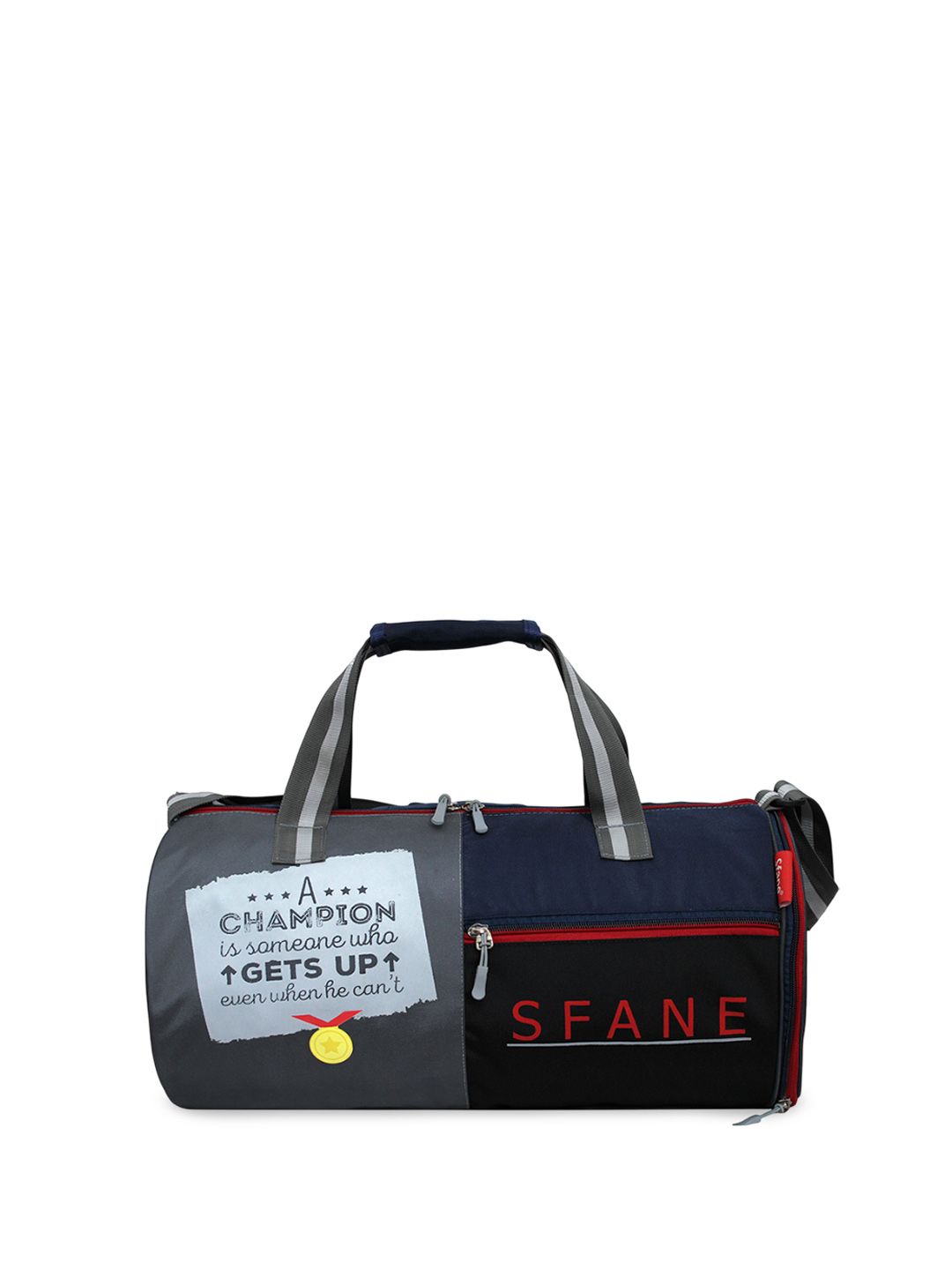 Sfane Grey Medium Printed Sports Duffel Bag With Shoulder Straps-image-2