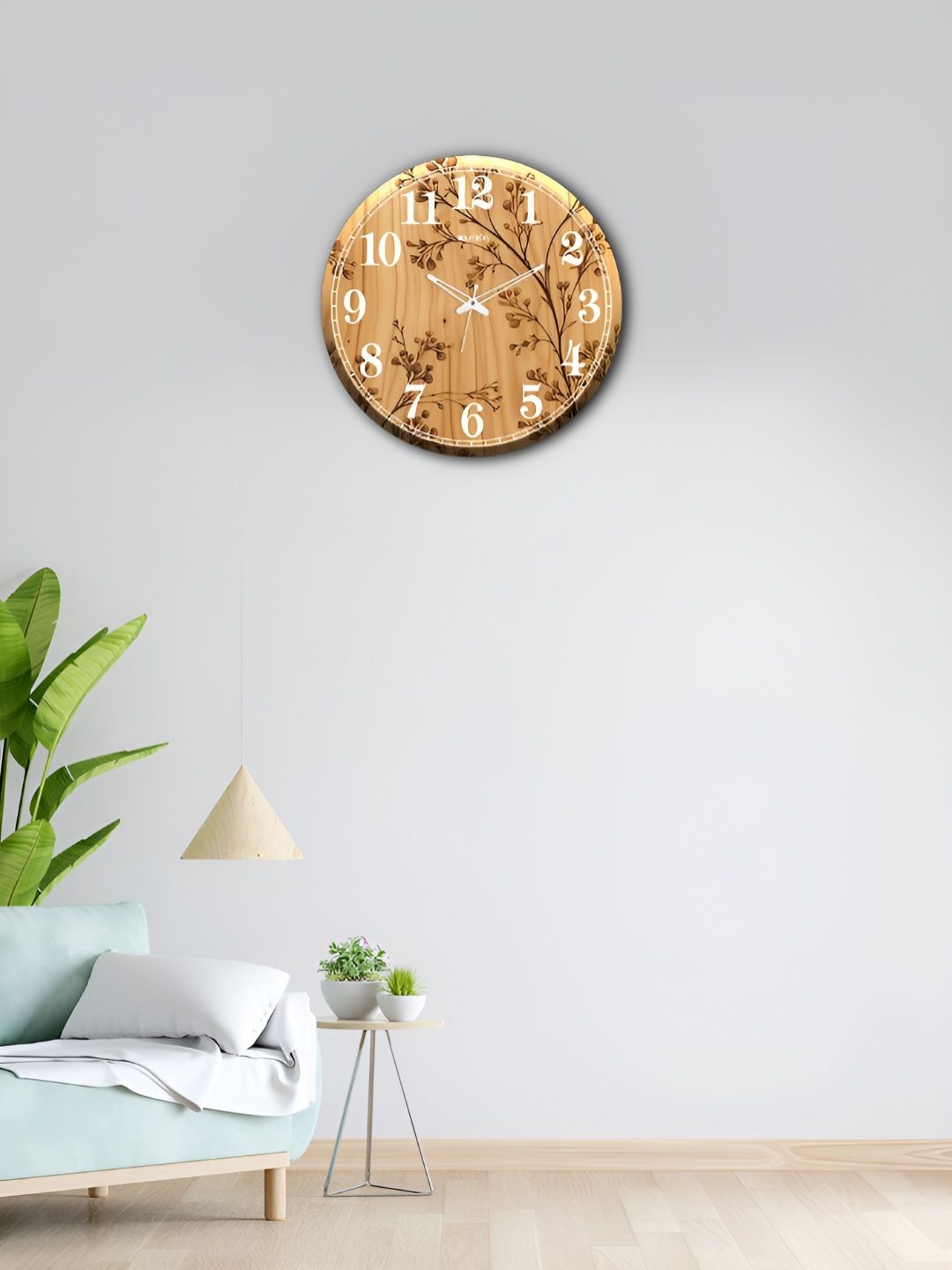 OLIVE TREE Brown & White Printed Contemporary Wood Wall Clock-picture-39