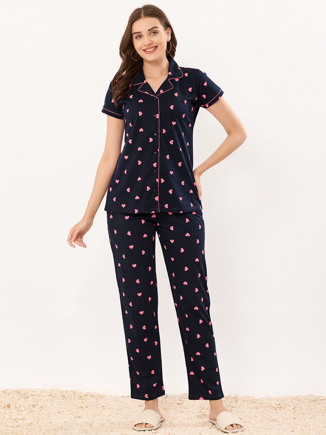 QUIRA Women Printed Lapel Collar Night suit-image-2