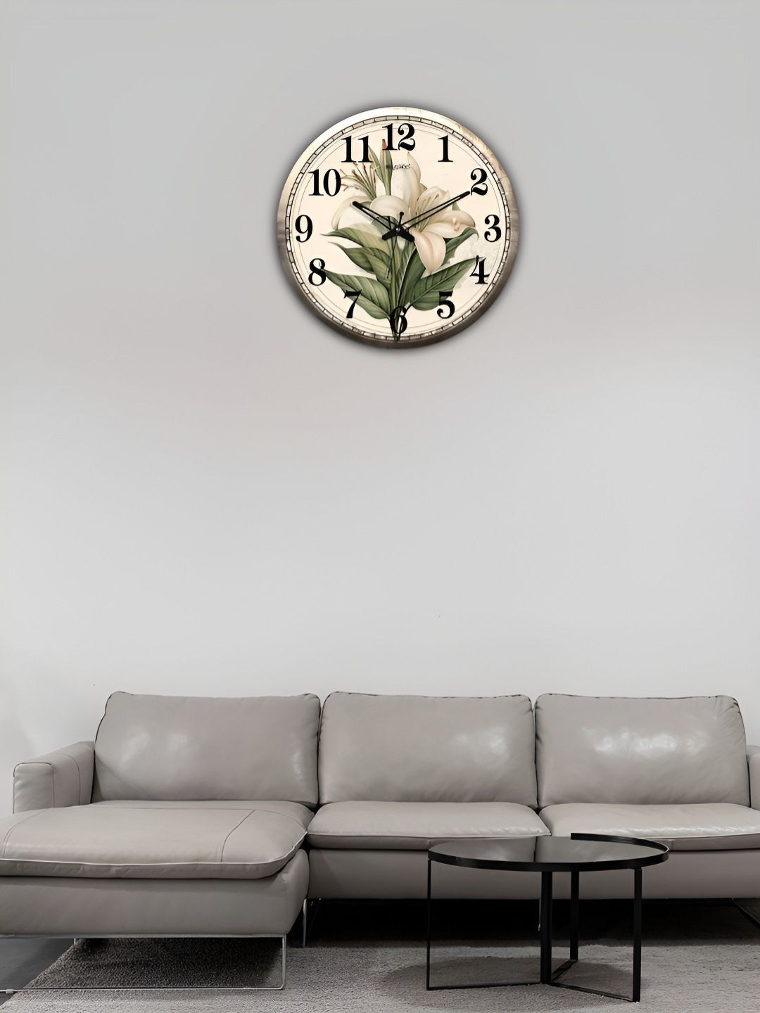 OLIVE TREE Wooden Wall Clock Cream & Green Printed Round Contemporary Wall Clock-image-48