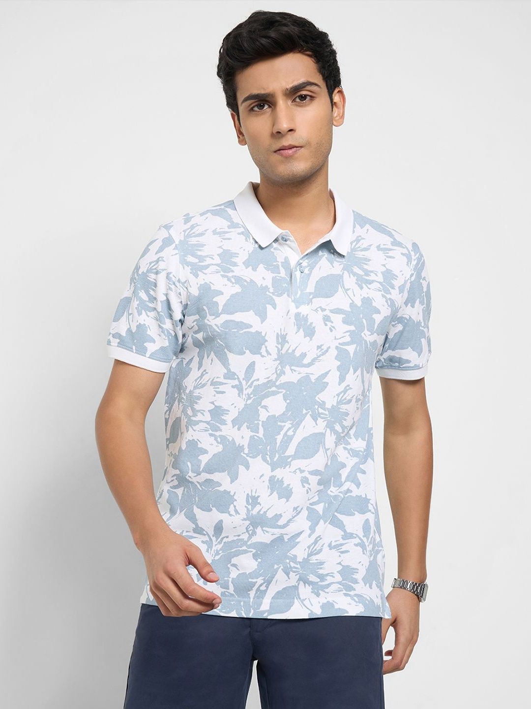 Peregrine by Pantaloons Men Floral Printed Polo Collar Tropical Pockets Slim Fit T-shirt-picture-33