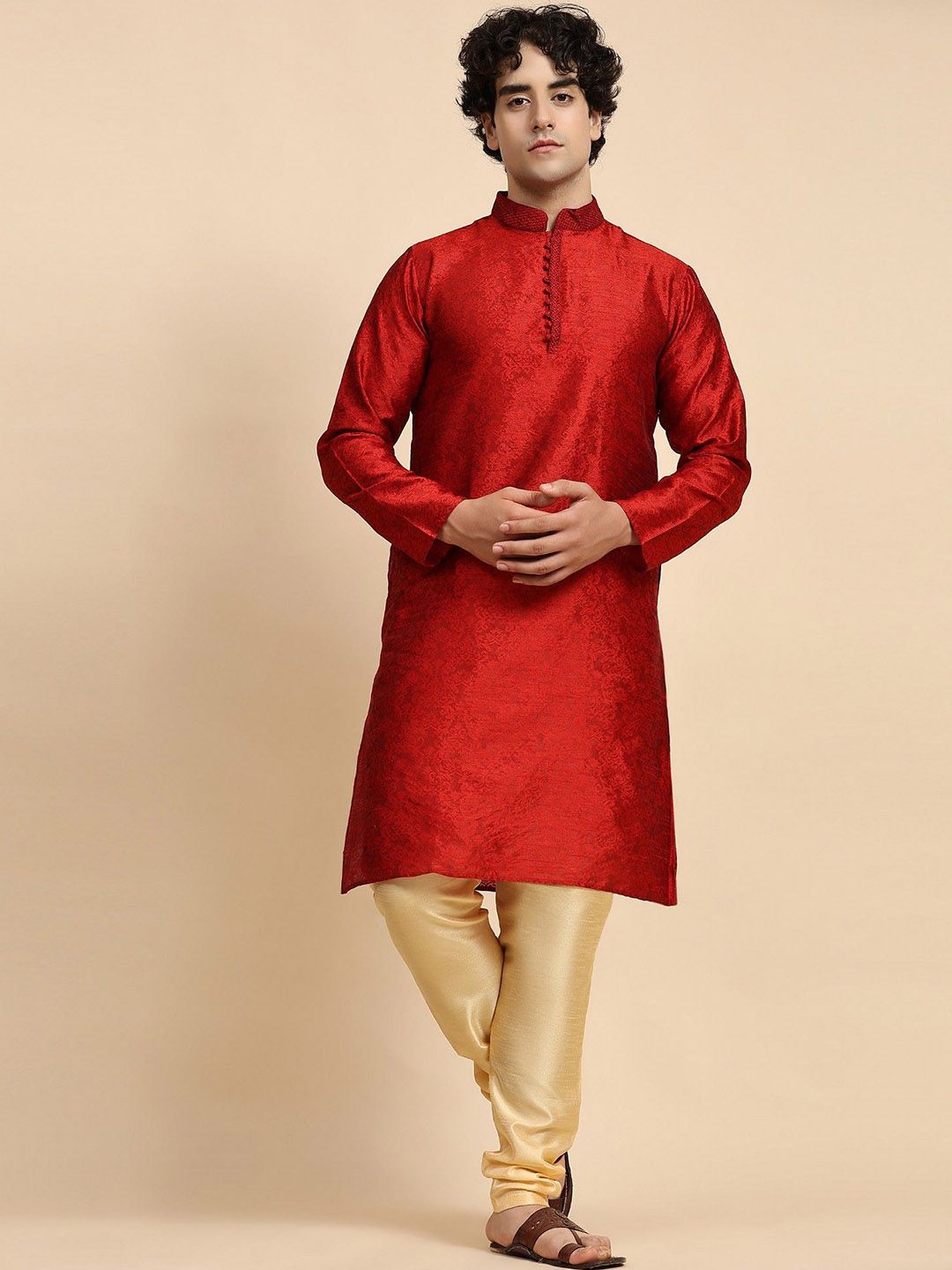 Moda Rapido Men Ethnic Motifs Embroidered Regular Thread Work Kurta with Pyjamas-image-43