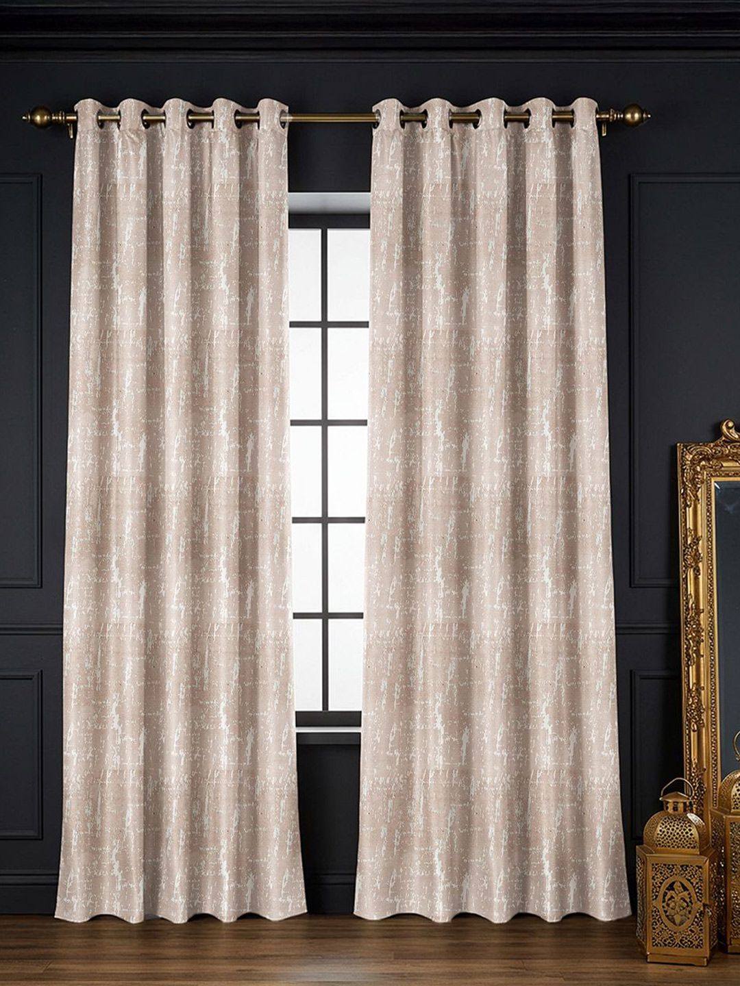 URBAN SPACE Brown & White 2 Pieces Abstract Printed Jacquard Black Out Window Curtains-picture-32