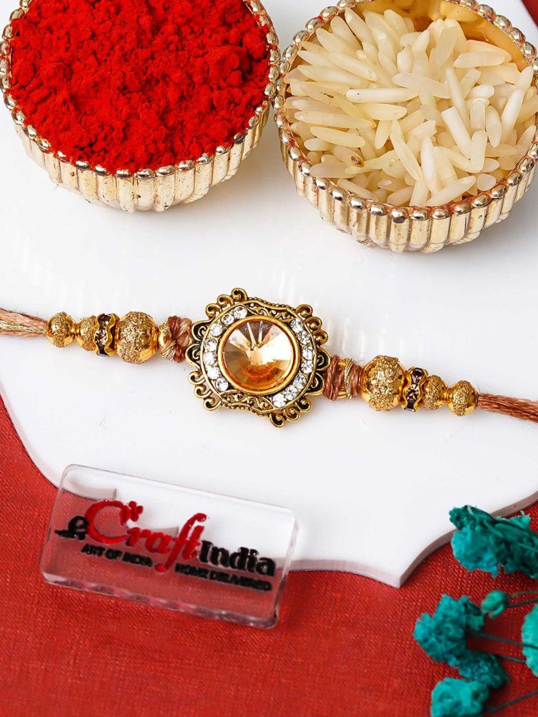 eCraftIndia Stone Studded Floral Thread Rakhi-picture-42