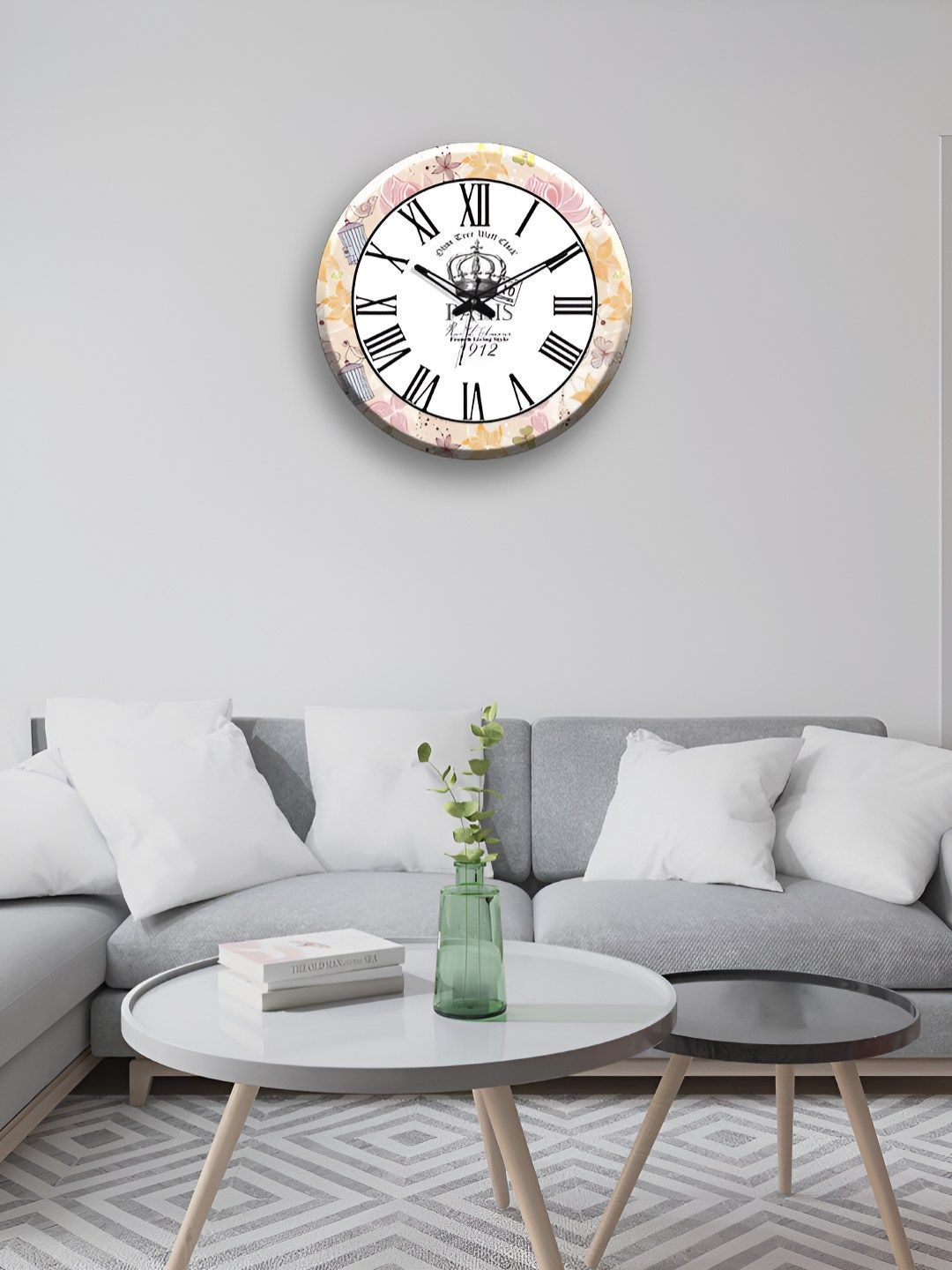OLIVE TREE White & Pink Printed Analogue Contemporary Wooden Wall Clock-image-38