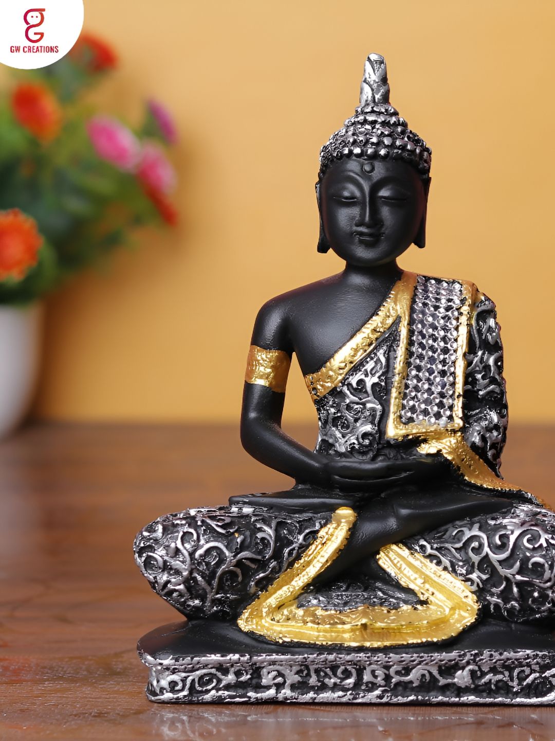 GW CREATIONS Silver-Toned Buddha Figurine Showpiece-picture-9