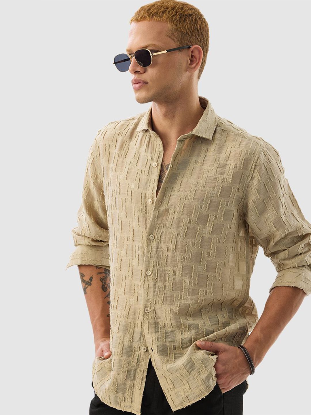 Snitch Men India Slim Fit Textured Spread Collar Casual Shirt-picture-32