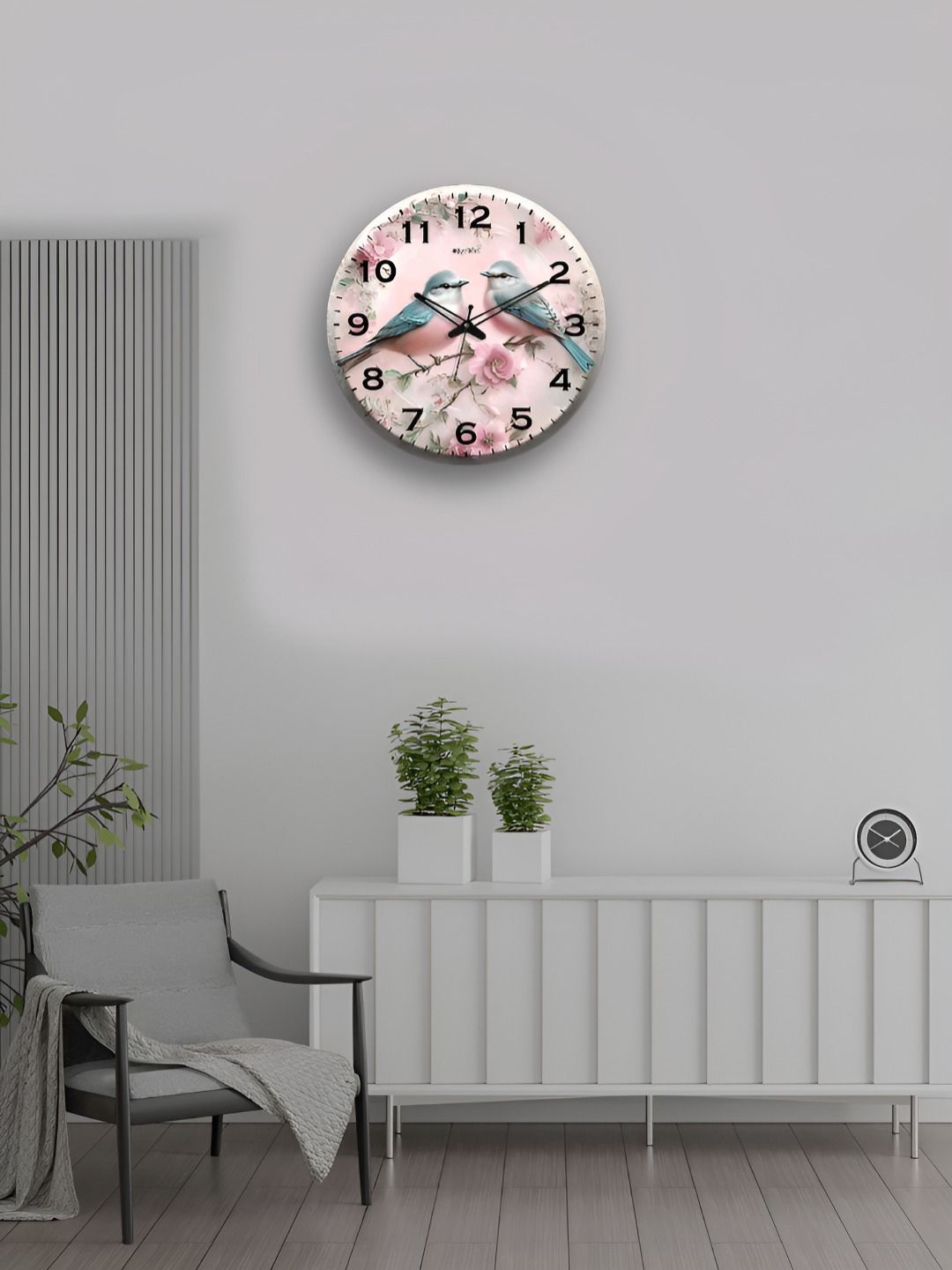 OLIVE TREE Wooden Wall Clock Pink & Black Printed Round Contemporary Wall Clock-image-29