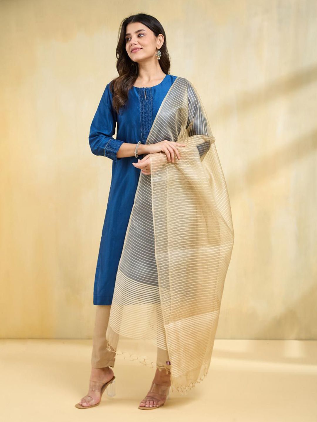 Fabindia Striped Silk Tasselled Dupatta-picture-27