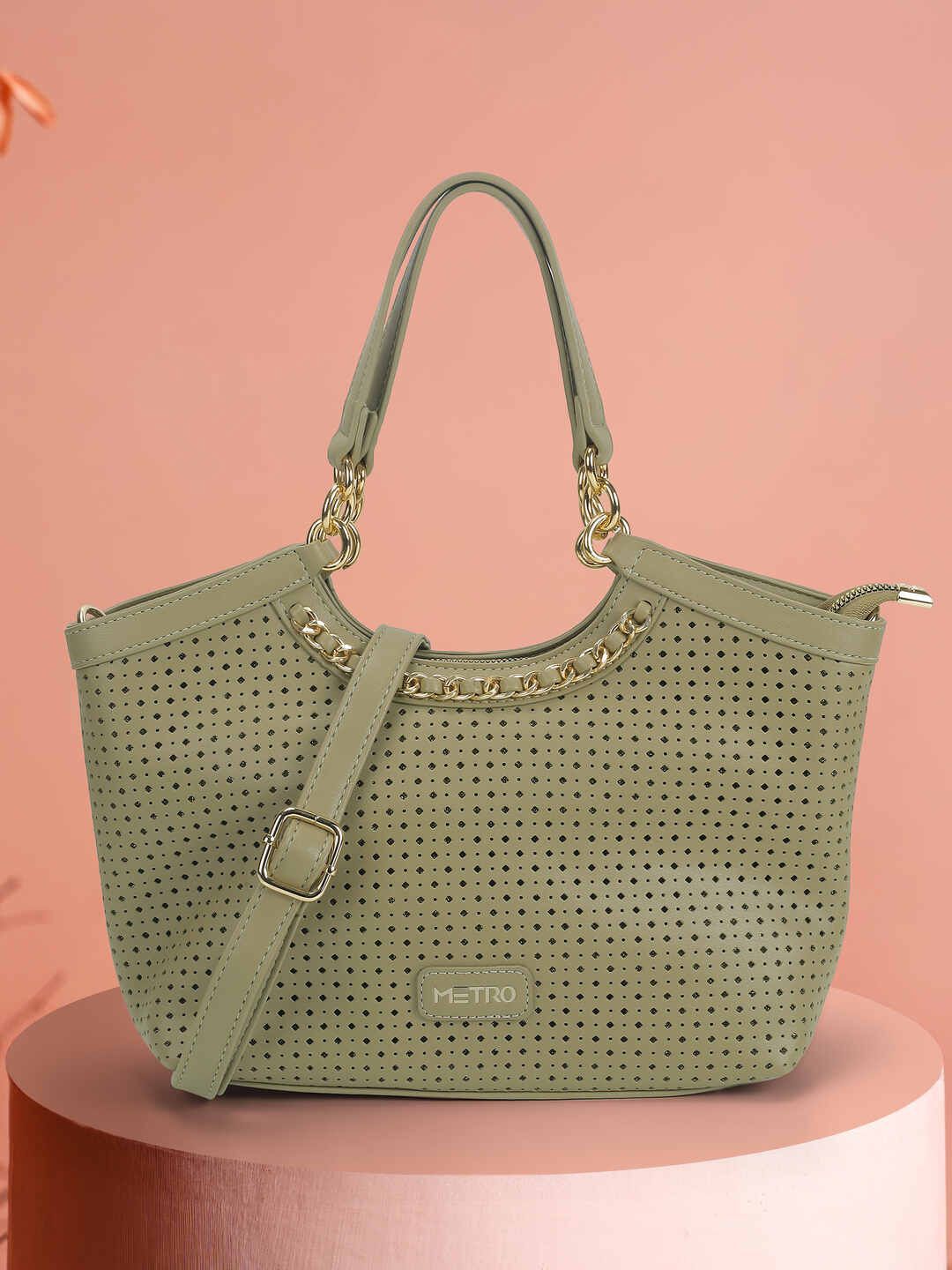 Metro Women Textured PU Shoulder Bag with Cut Work-picture-22