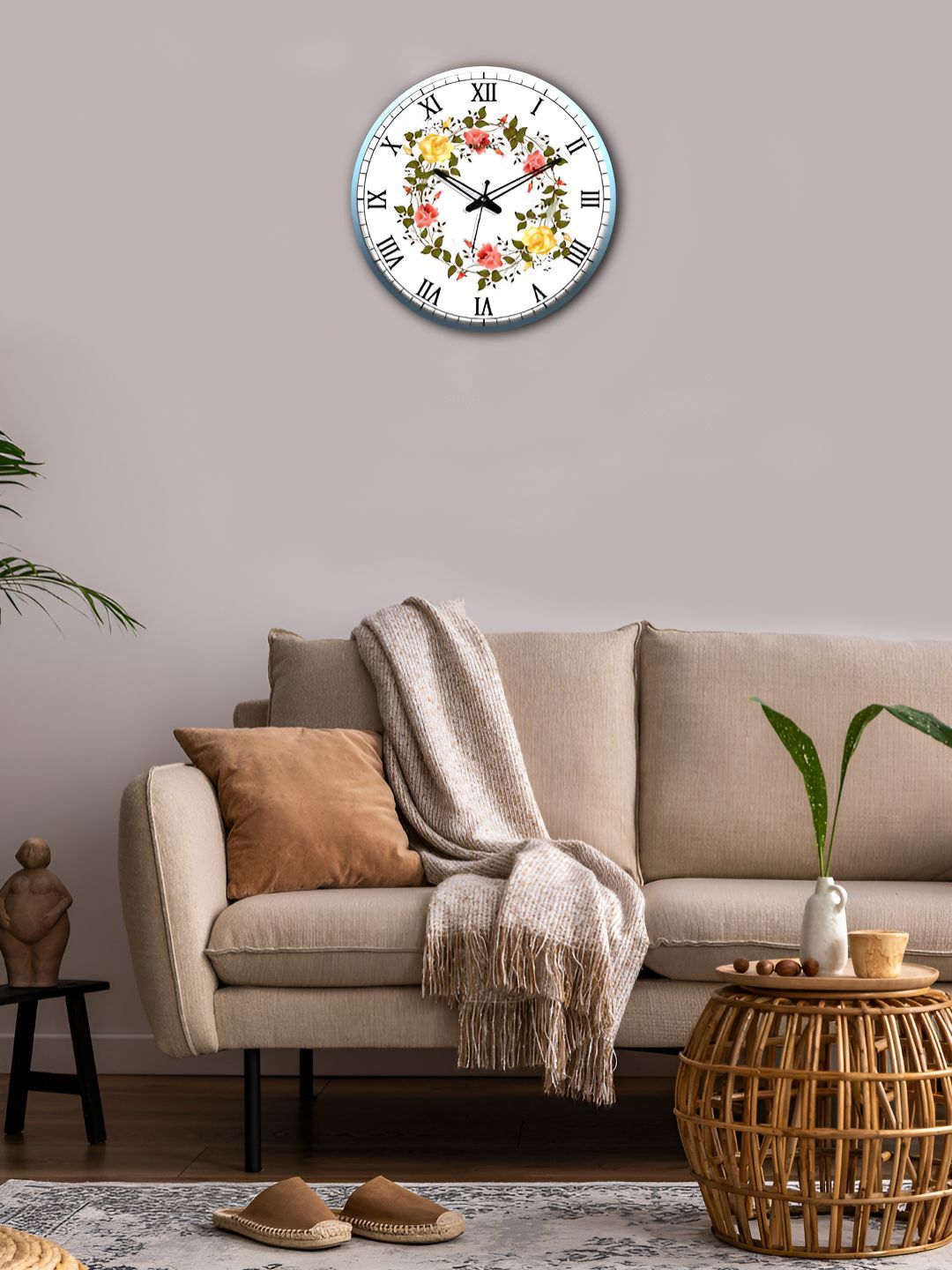 OLIVE TREE White & Blue Printed Analogue Contemporary Wooden Wall Clock-image-36