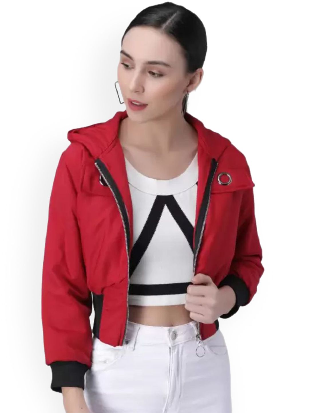 Funday Fashion Women Solid Crop Bomber Jacket-picture-17