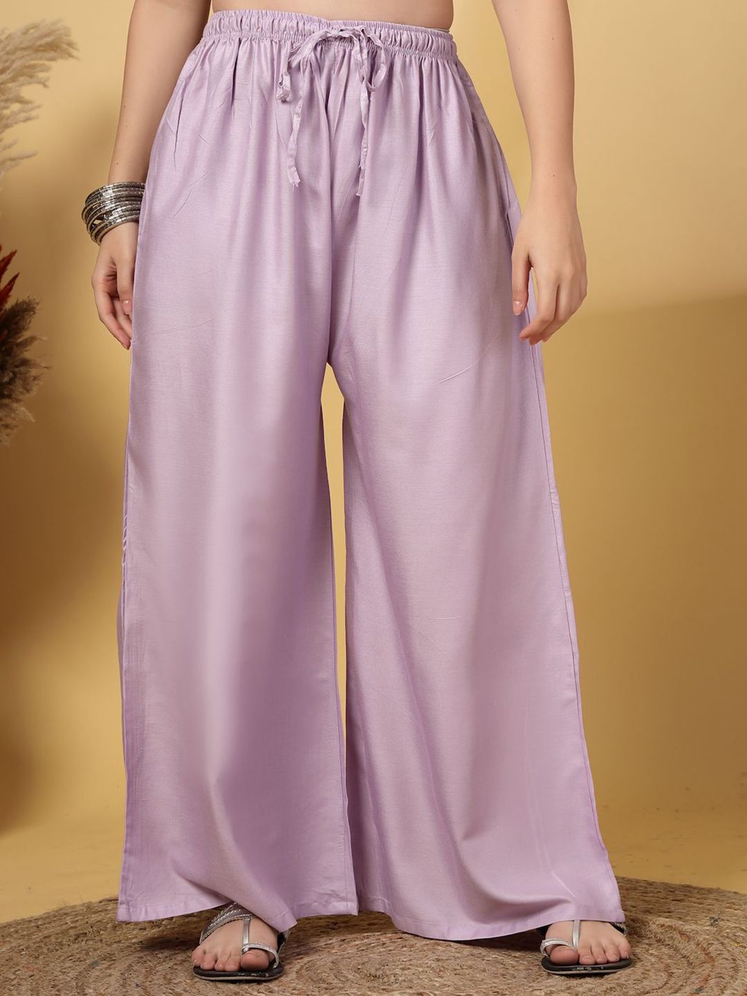 Clora Creation Women Solid Lavender Flared Ethnic Palazzos-image-30