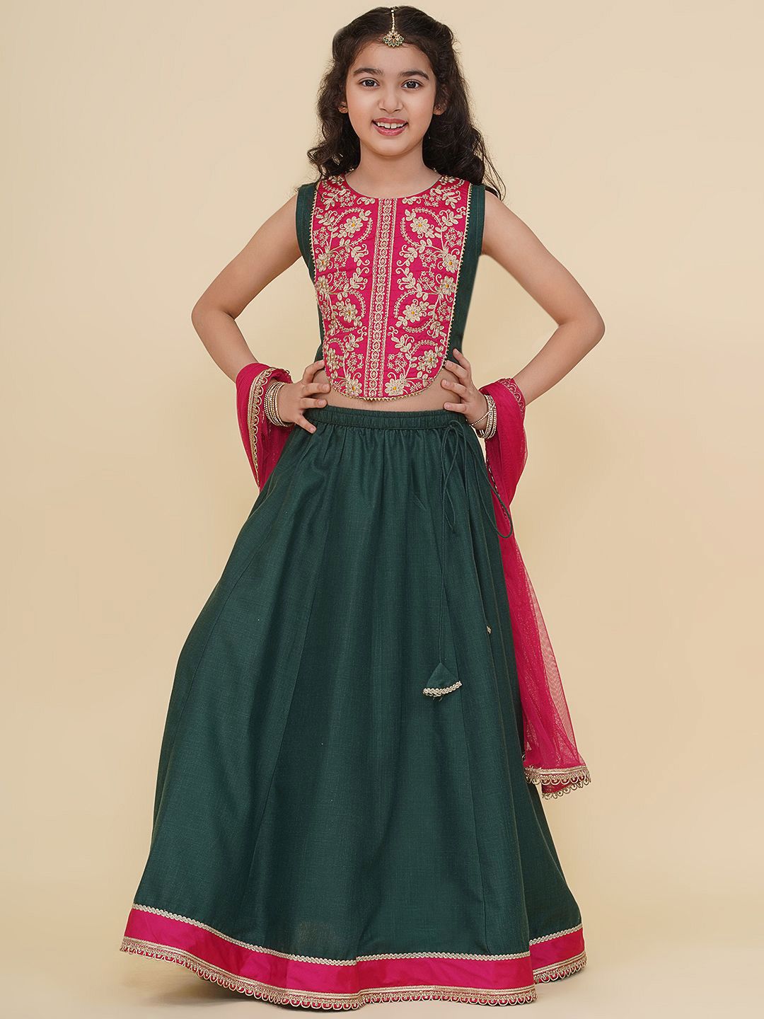 Bitiya by Bhama Girls Embroidered Thread Work Ready to Wear Lehenga & Blouse With Dupatta-picture-34