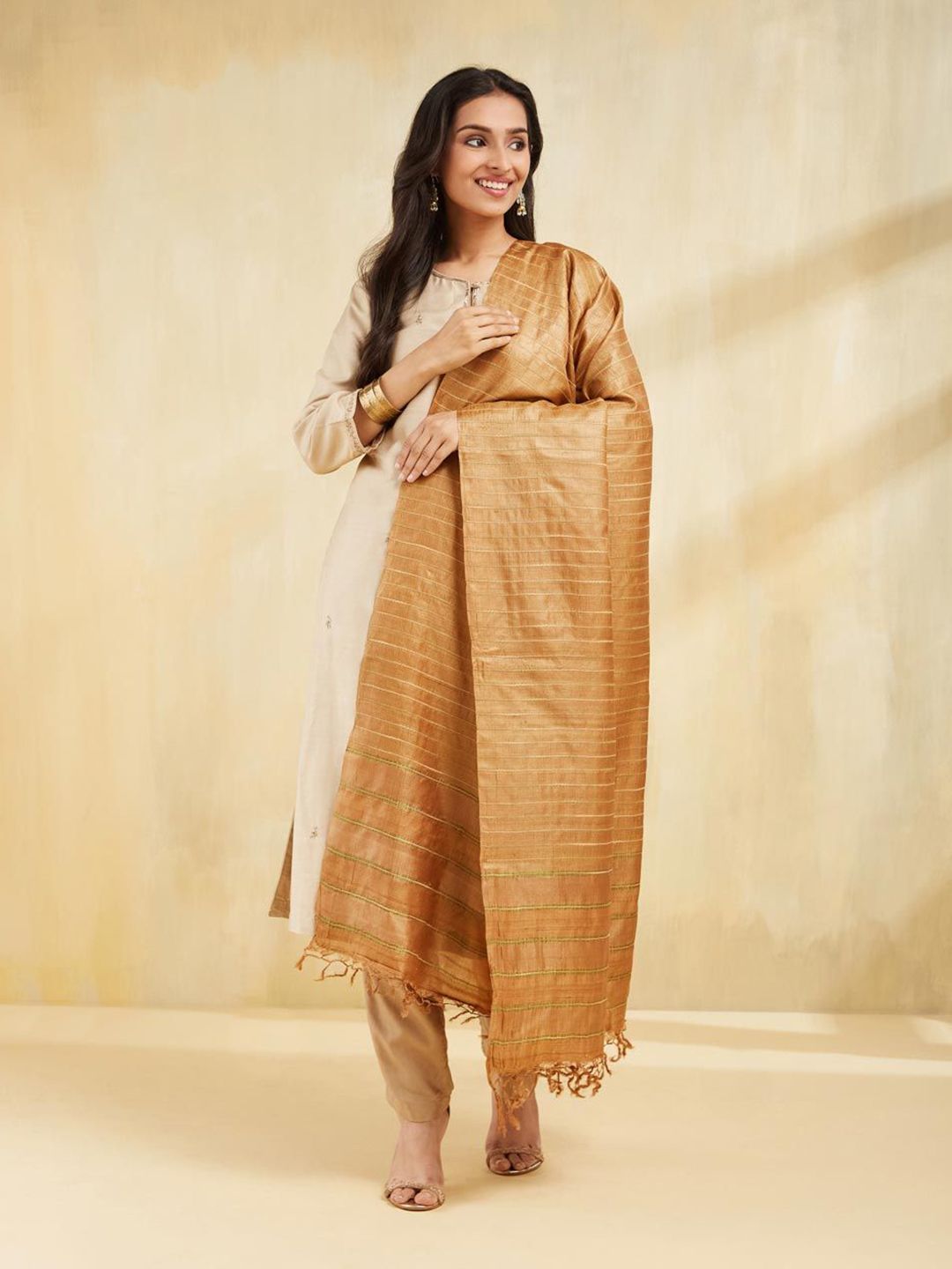 Fabindia Striped Tasselled Dupatta-picture-34