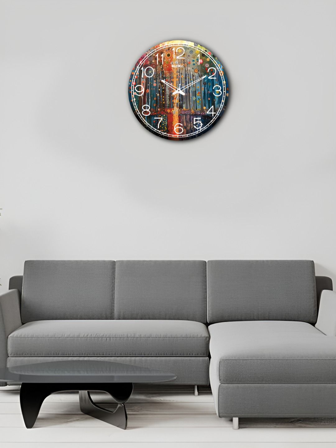 OLIVE TREE Wooden Wall Clock Blue & Orange Printed Round Contemporary Wall Clock-image-36