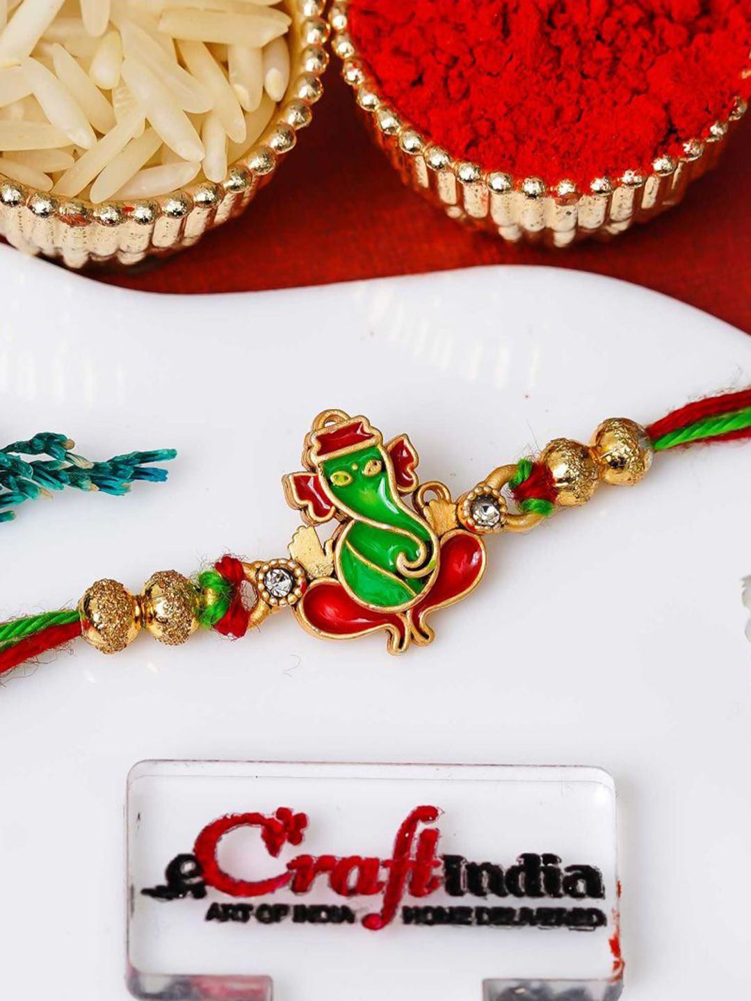 eCraftIndia Blessing Lord Ganesha Thread Rakhi With Roli Chawal-picture-34