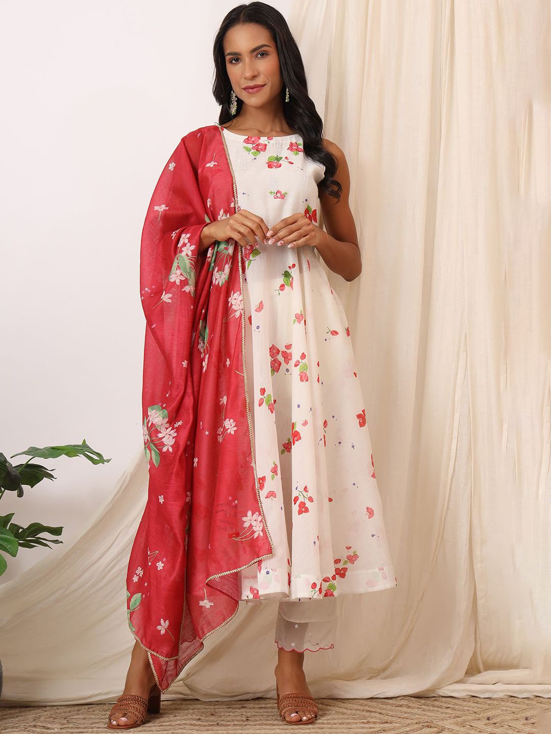 W Women Floral Printed Chanderi Anarkali Kurta with Trousers & With Dupatta-picture-16