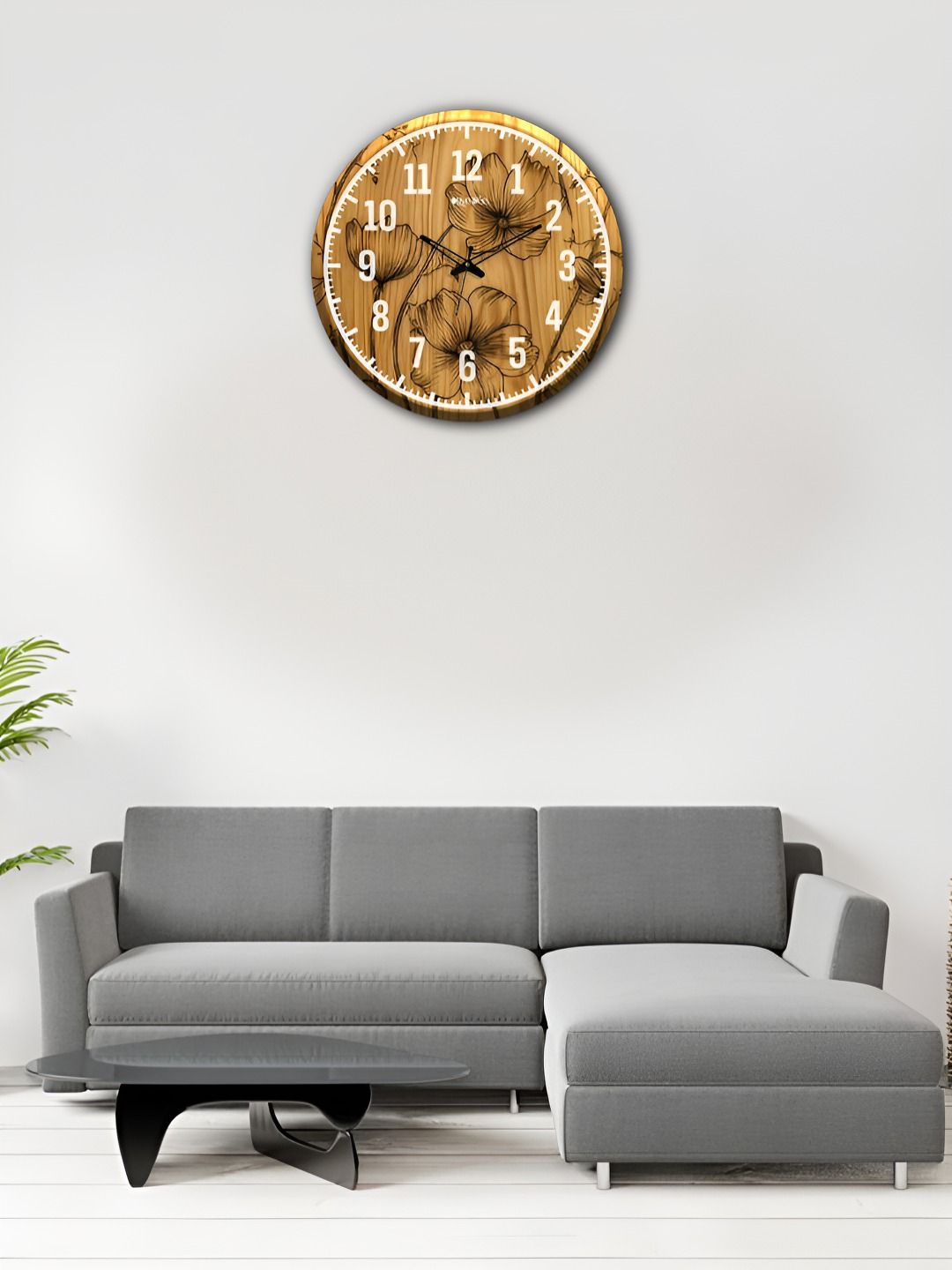 OLIVE TREE Wooden Wall Clock Brown & White Printed Round Contemporary Wall Clock-image-48