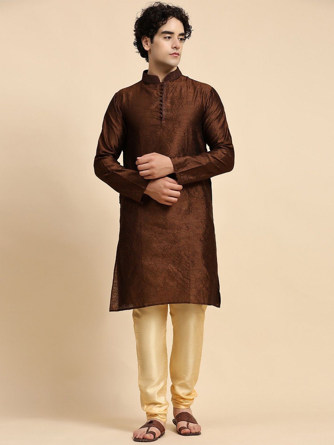 Moda Rapido Men Ethnic Motifs Embroidered Regular Thread Work Kurta with Pyjamas-image-42