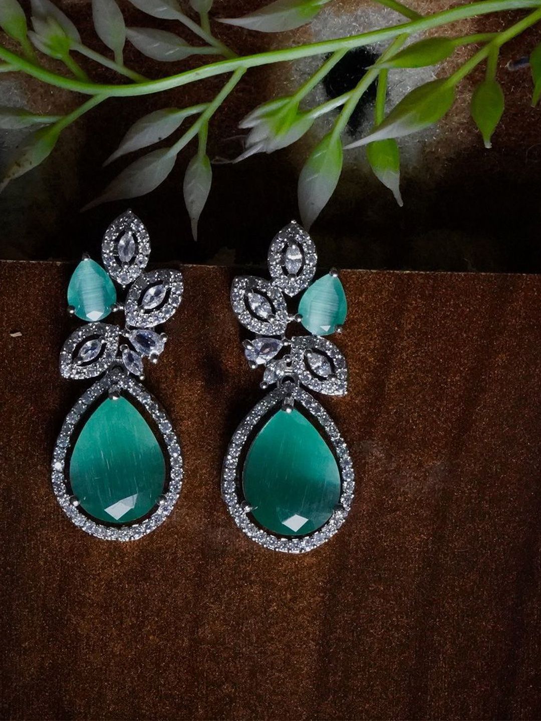 gemron jewel Gemron JewelRhodium-Plated American Diamond Studded Teardrop Shaped Drop Earrings-picture-18