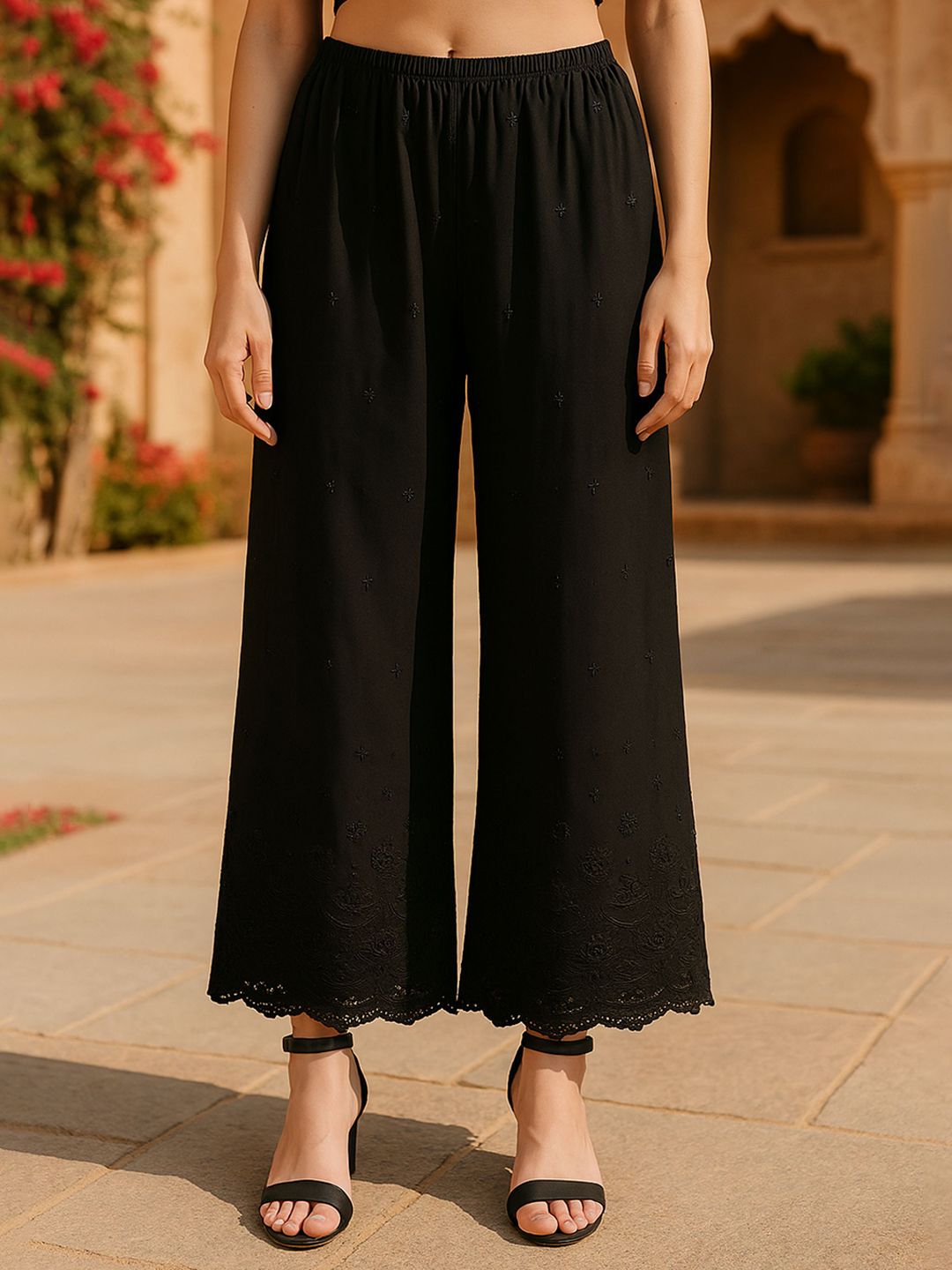 Miaz Lifestyle Women Ethnic Motifs Embroidered Knitted Ethnic Palazzos-picture-31