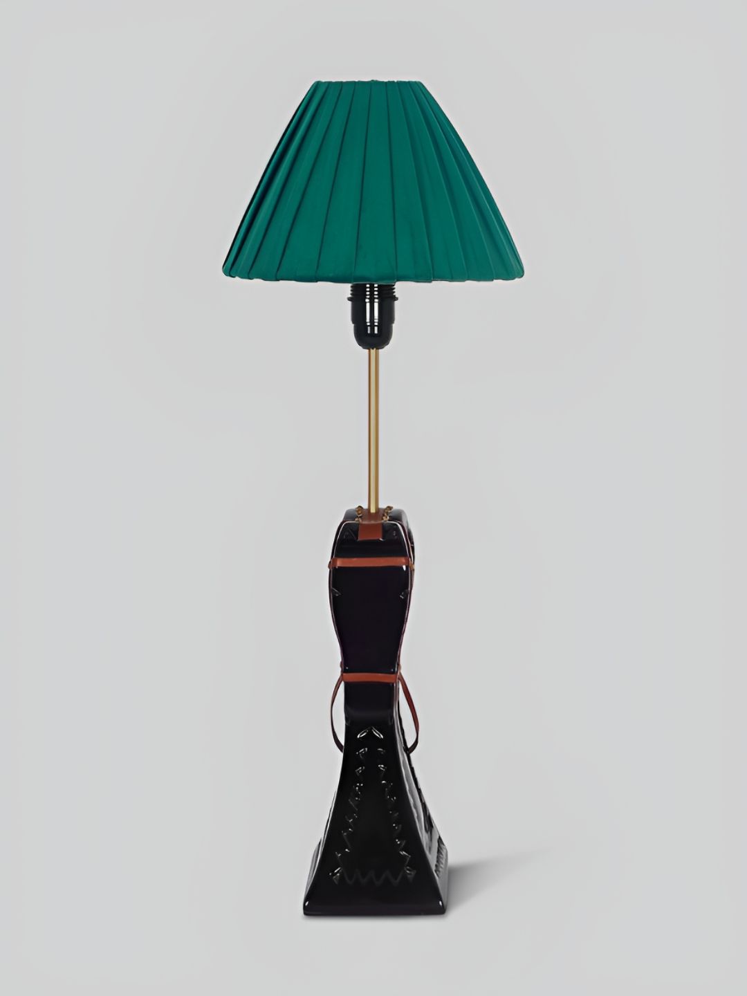 the mage home Black & Green Textured Wooden Frusturical Shaped Table Lamp-picture-52