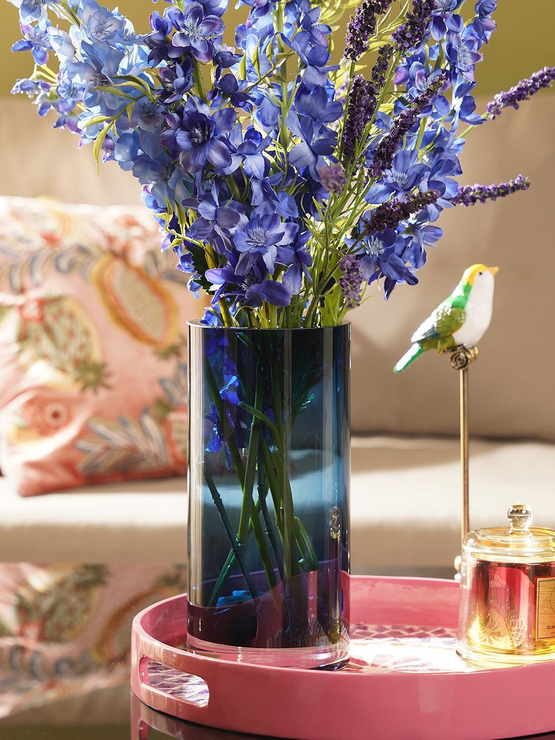 Pure Home and Living Dark Blue Glass Large Cylindrical Vase-picture-10