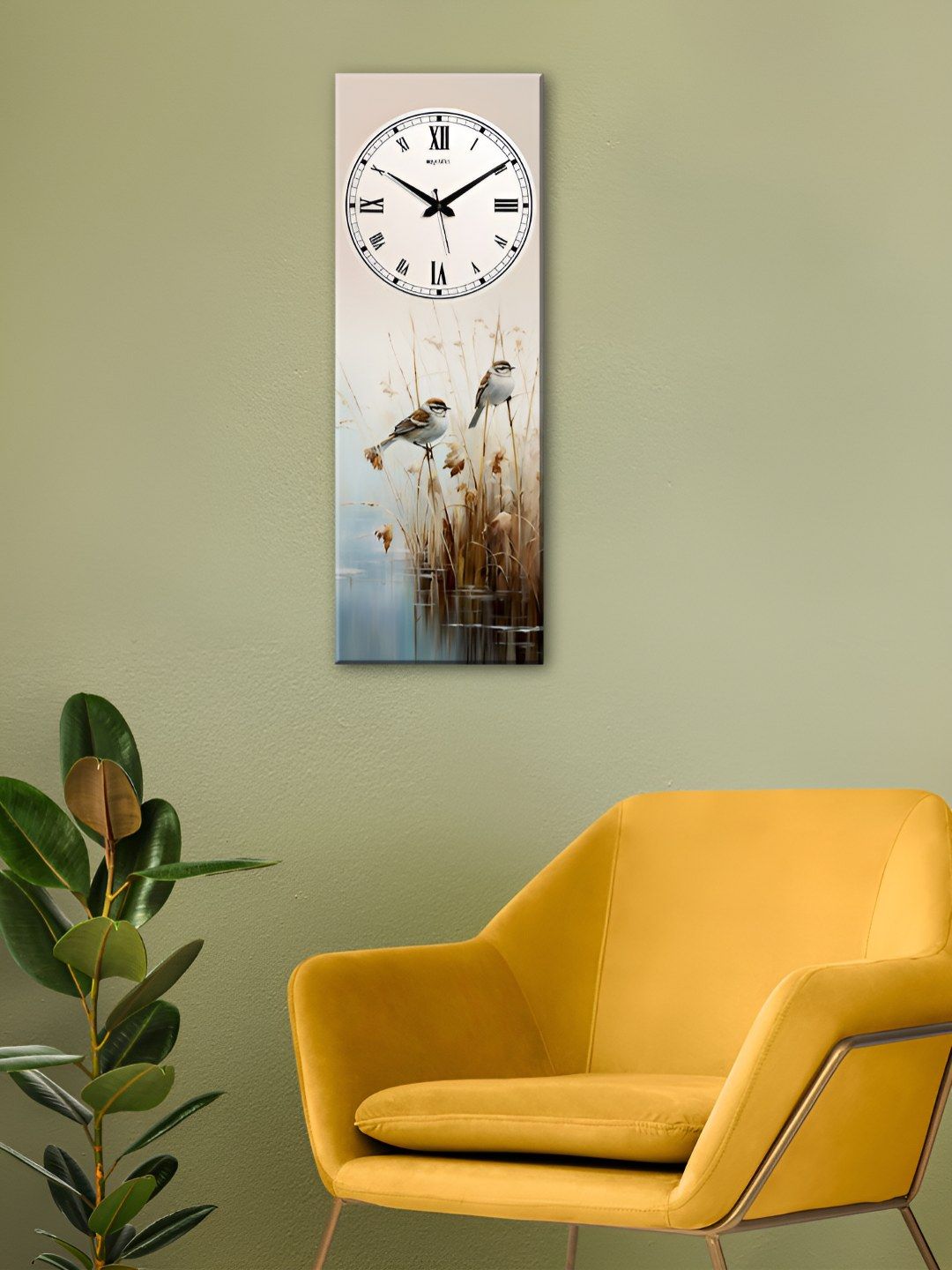 OLIVE TREE Beige & Blue Printed Wooden Contemporary Rectangle Shaped Wall Clock-image-20