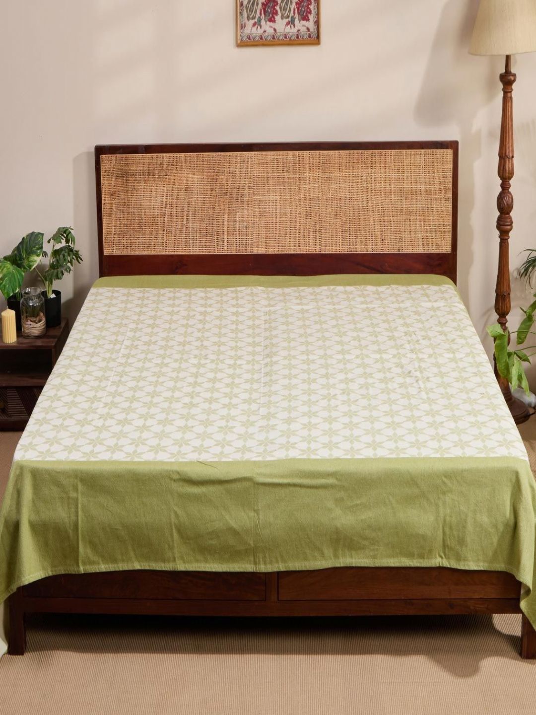 Fabindia Green & Off-White Jarul Printed Single SizeBedCover-image-11