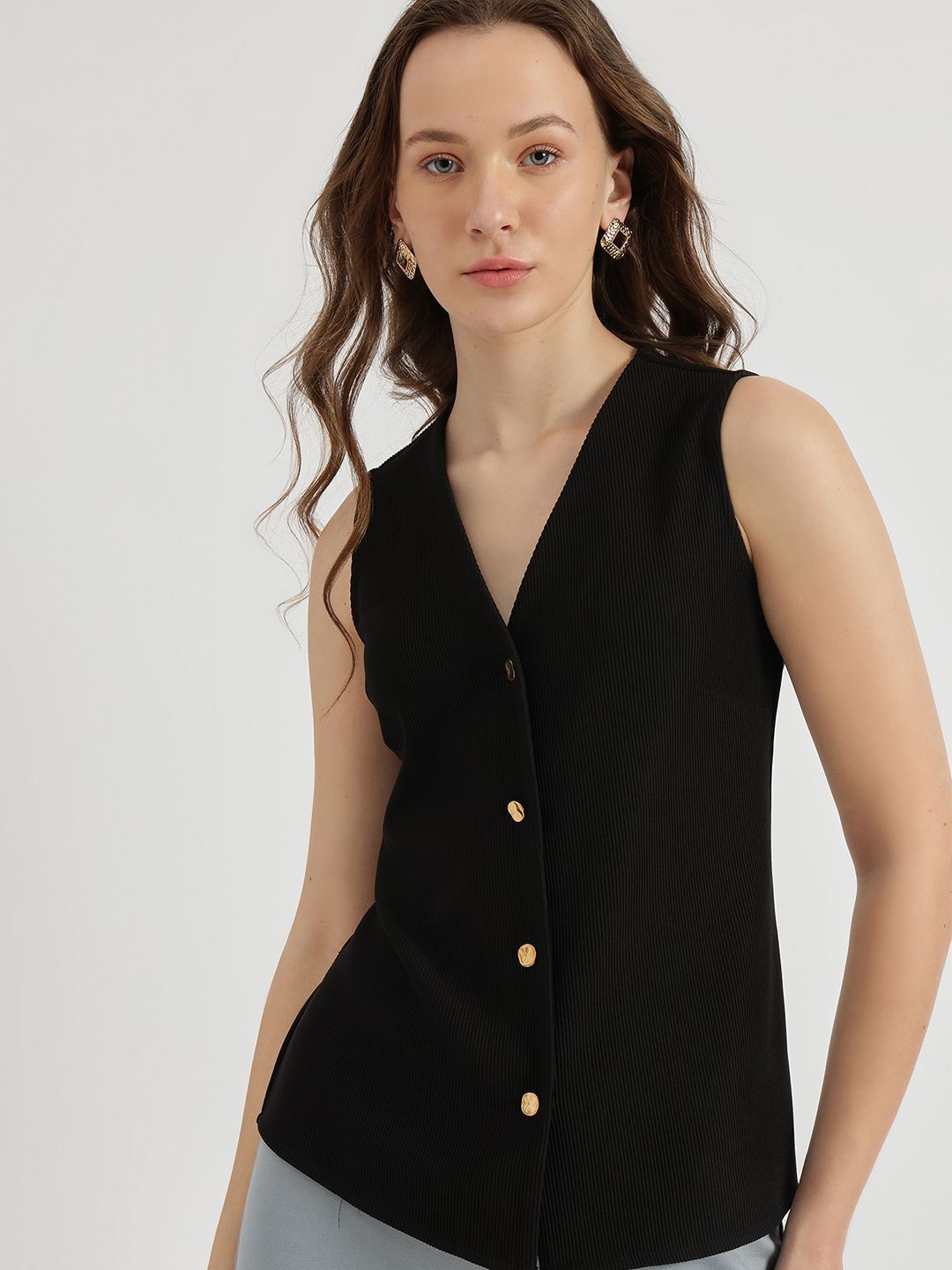 fable street FableStreet Ribbed Waistcoat - Black Top-picture-57