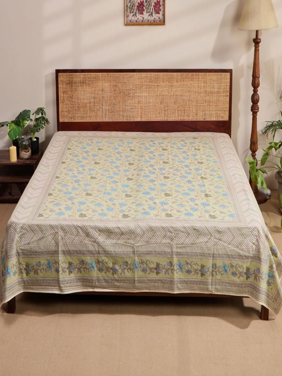 Fabindia Green & Blue Tarinika Printed Single SizeBedCover-picture-19