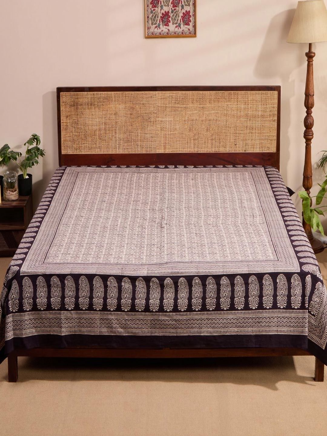 Fabindia Black & White Bagh Printed Single SizeBedCover-image-4