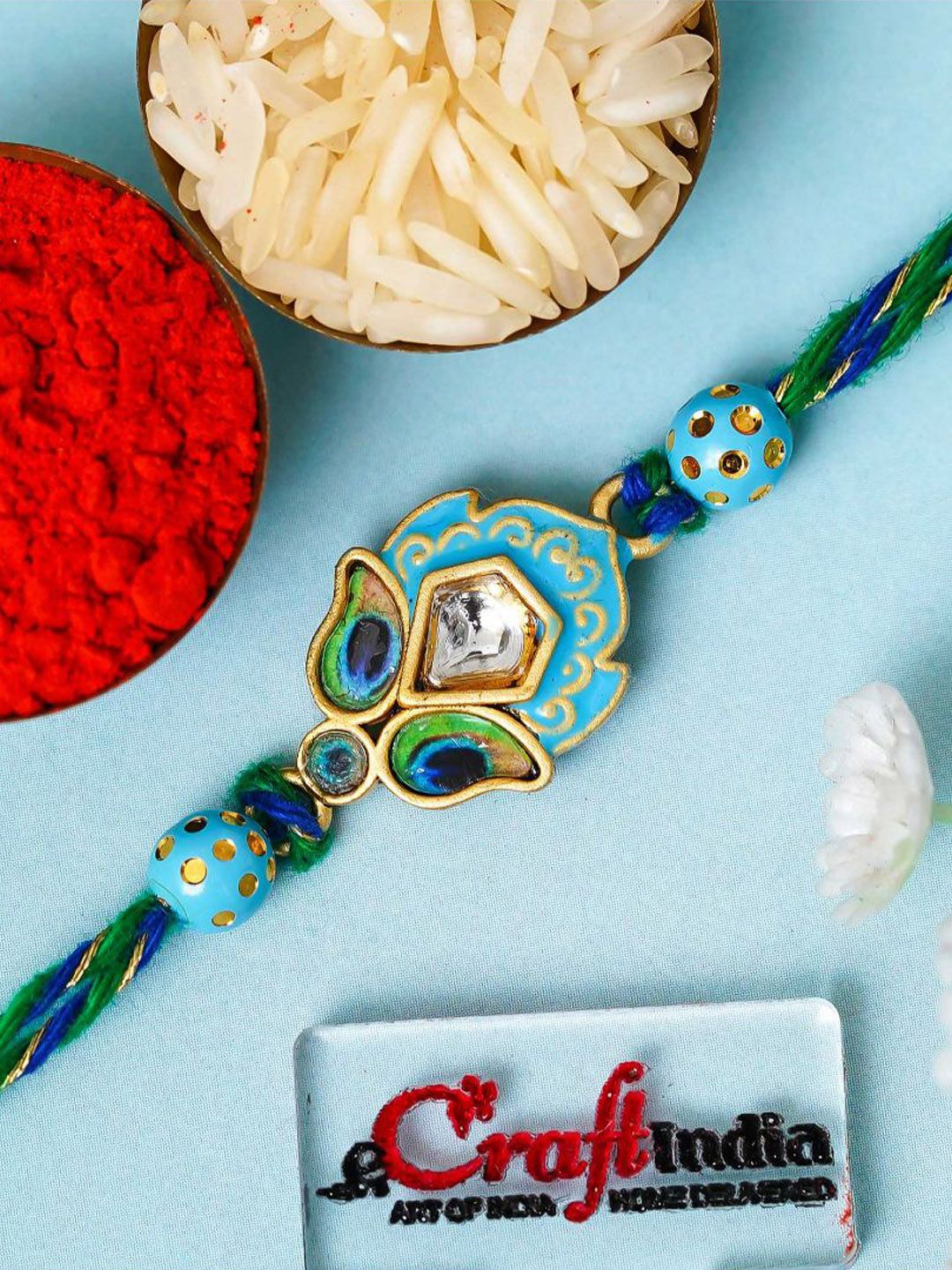 eCraftIndia Peacock Feather Designer Rakhi For Brother-picture-11