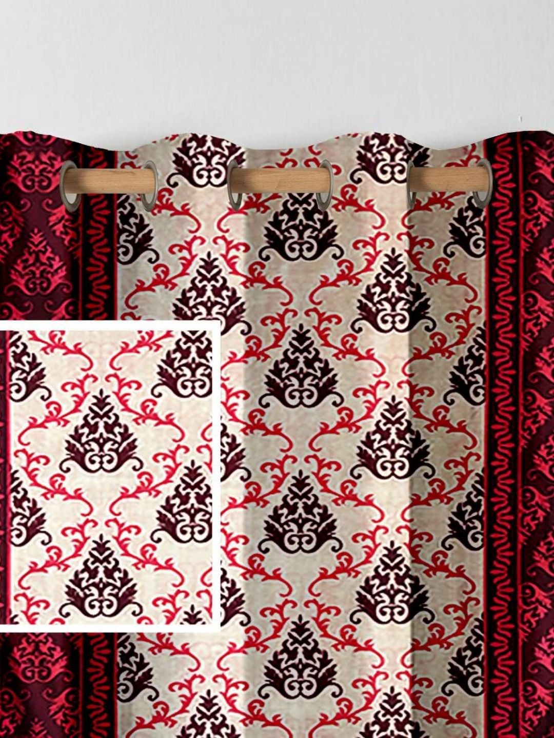 Aura Maroon & White 2 Pieces Floral Printed Door Curtain-picture-34