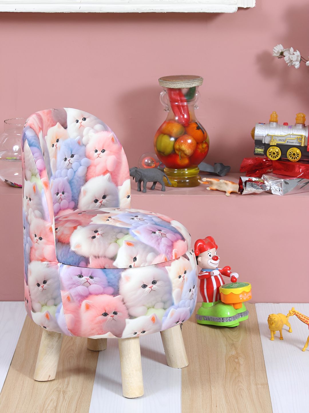 Shadowkart Pink & Blue Printed Round Ottoman Pouffe-image-40