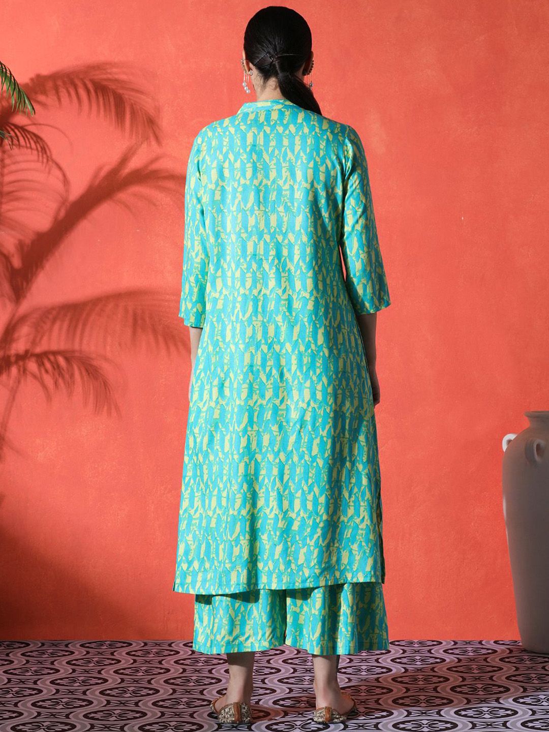 Women Floral Printed Mandarin Collar A-Line Kurta With Palazzos & Dupatta Set