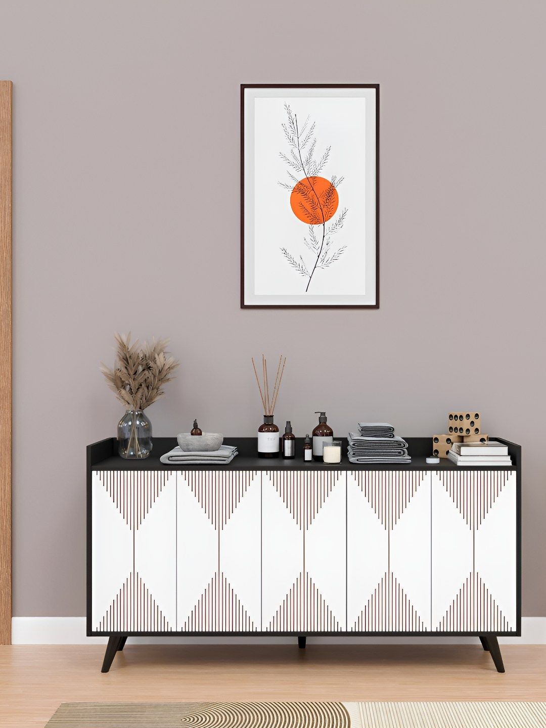 SPYDER CRAFT White & Black Engineered Wood Tv Unit With Shelve Storage