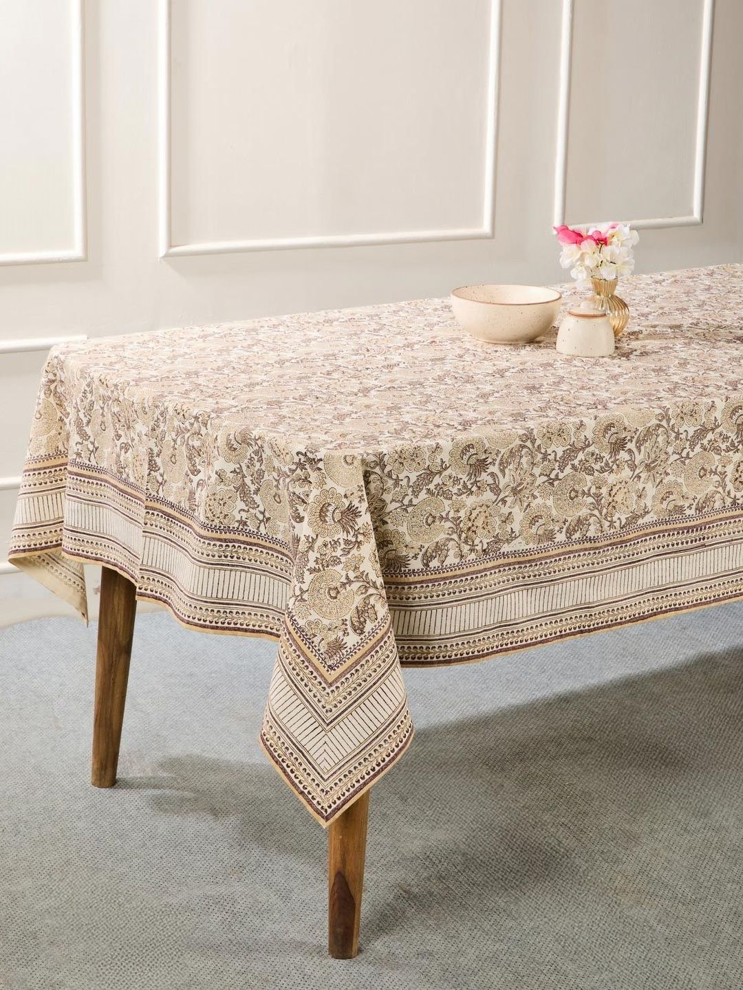 Fabindia Brown Floral Printed Cotton 6-Seater Table Cover-picture-34