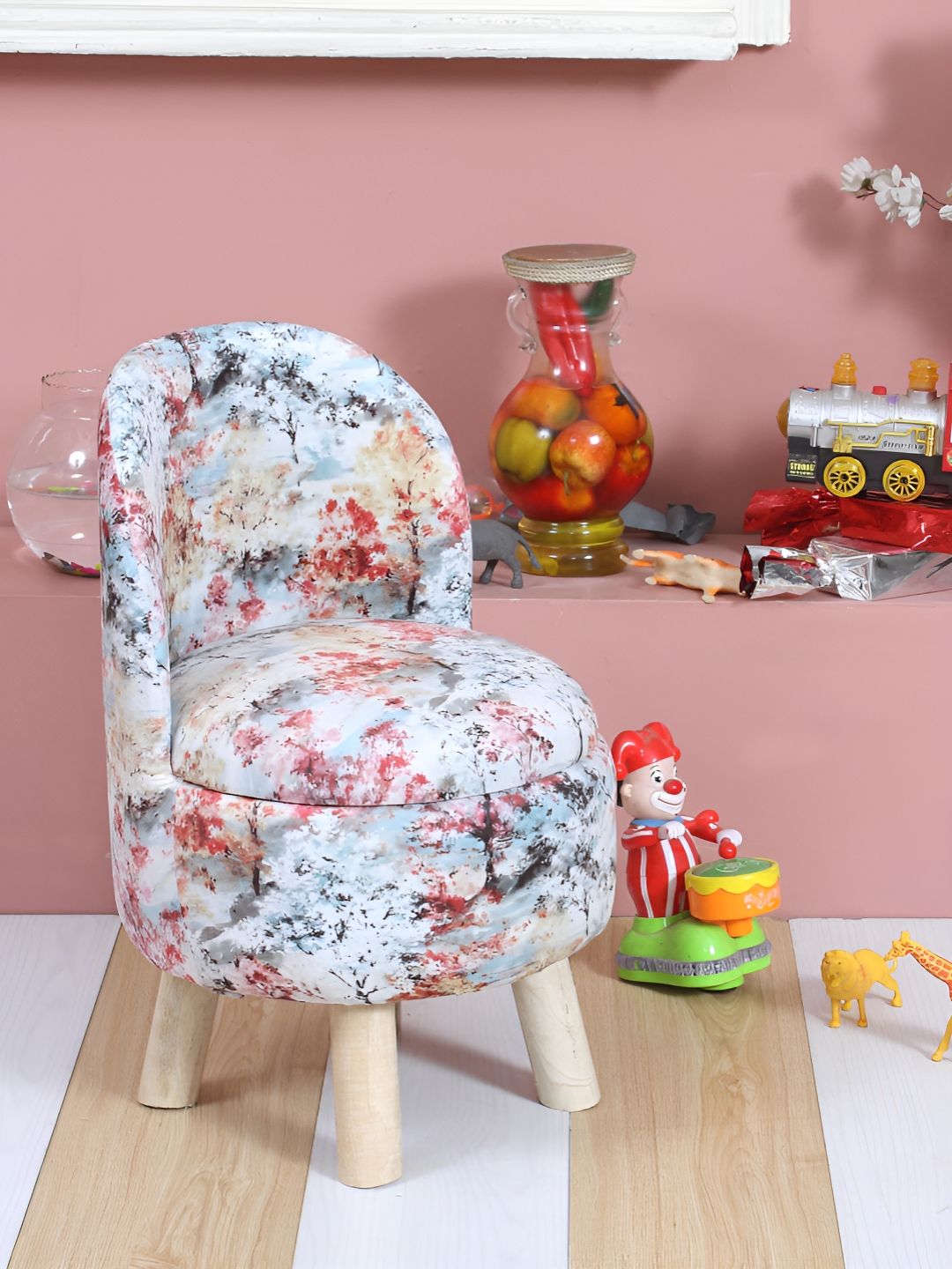 Shadowkart Blue & Pink Printed Round Ottoman Pouffe-image-41