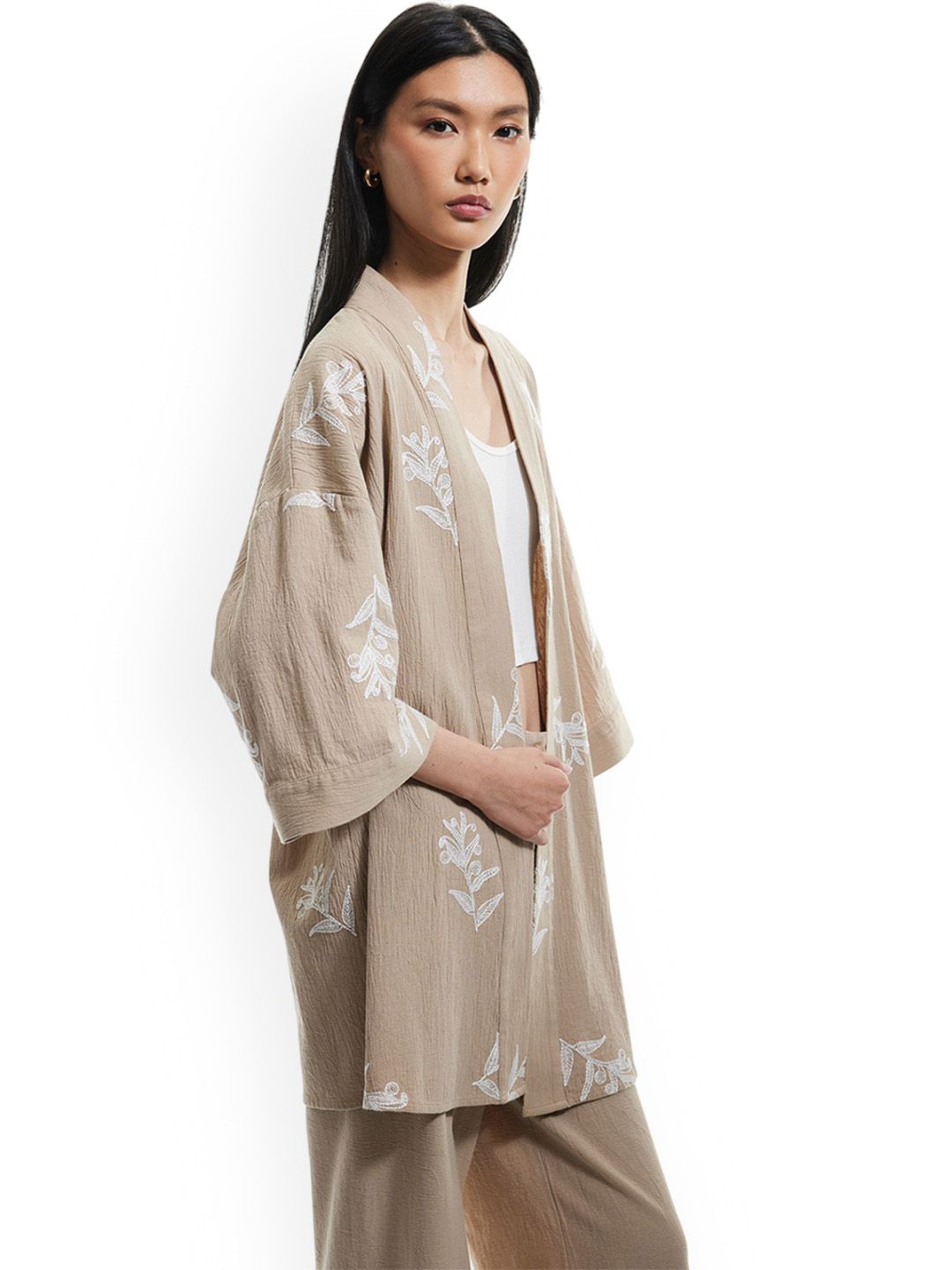 Koton Embroidered Open Front Pure Cotton Shrug-picture-44