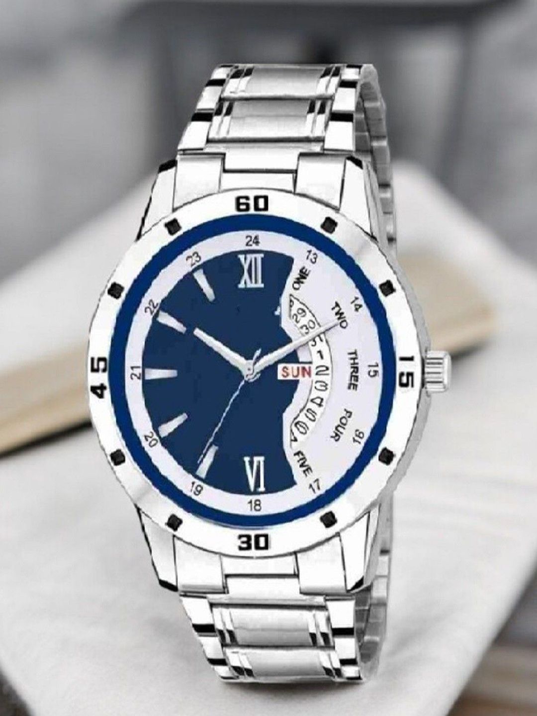 SZN Men Dial & Stainless Steel Straps Analogue Watch ROMAN DD BLUESZN-image-40