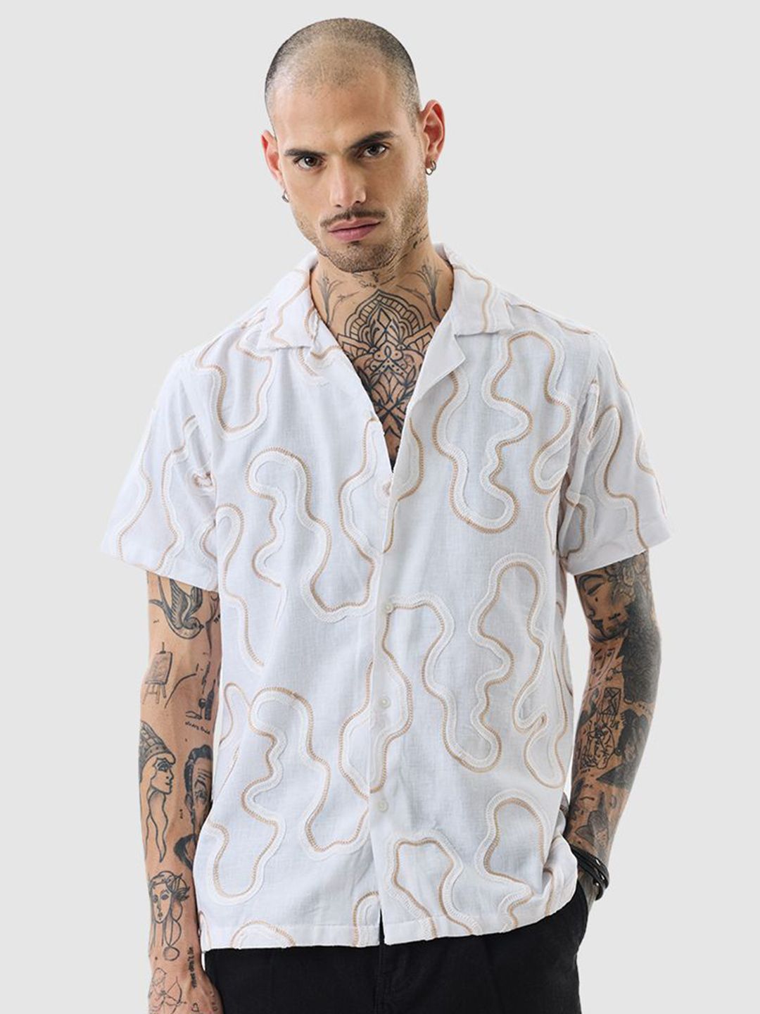 Snitch Men Textured Cuban Collar Casual Shirt-picture-35