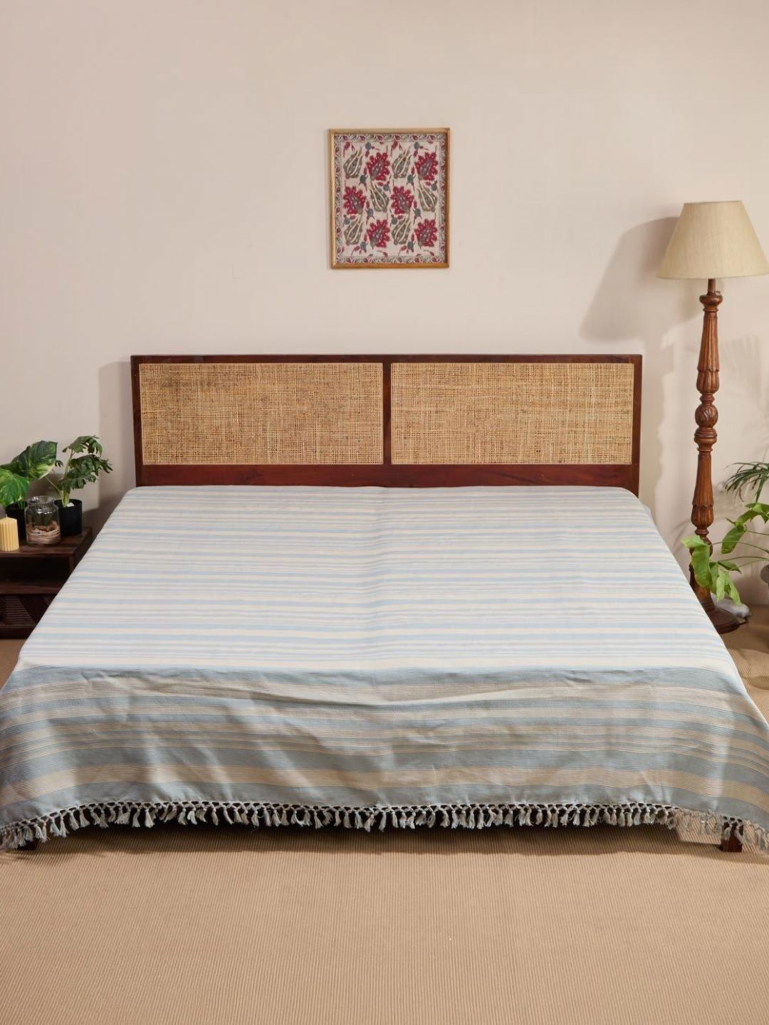 Fabindia Blue & White Nisha Woven Designed King SizeBedCover-picture-35