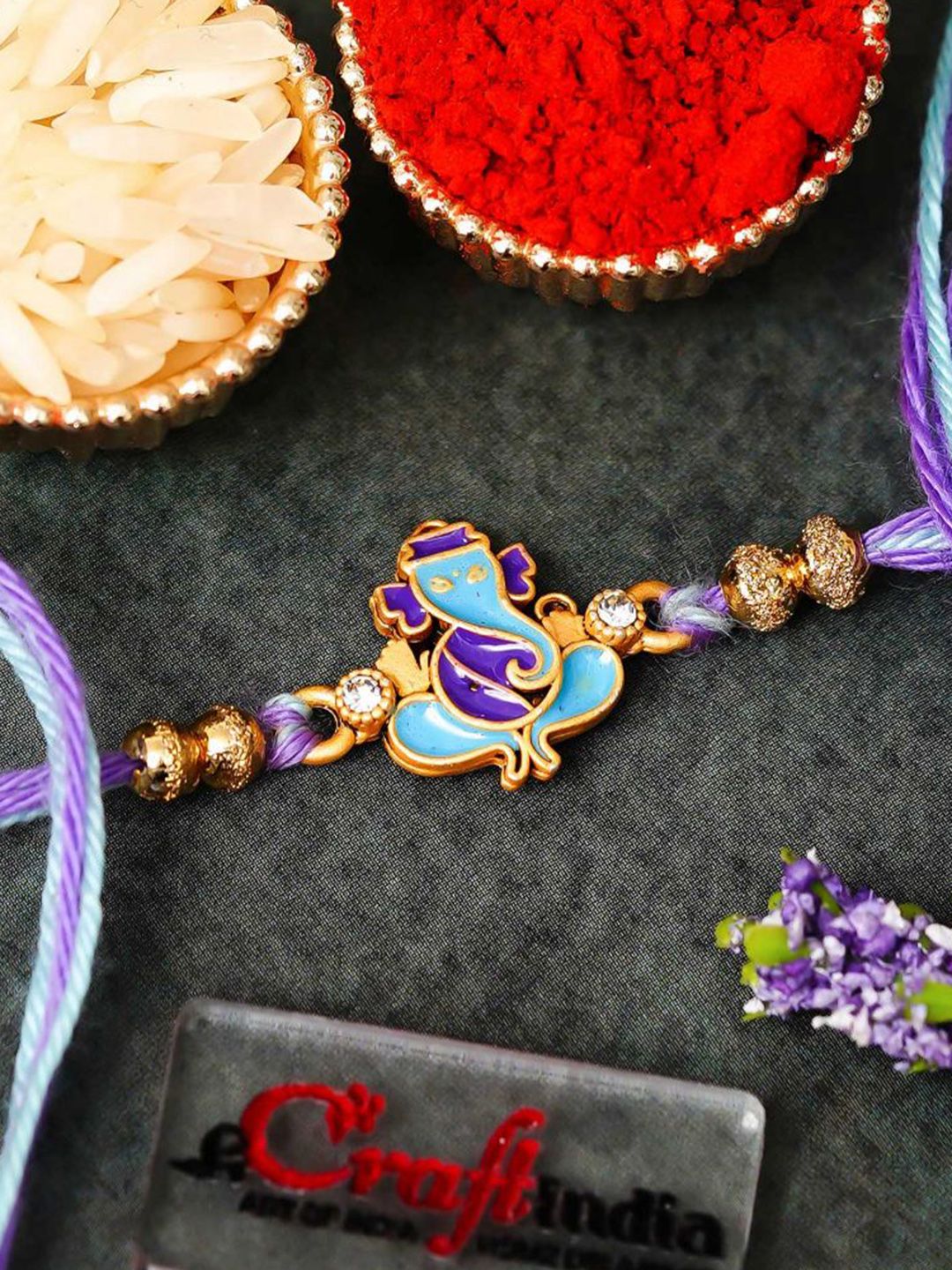 eCraftIndia Artfificial Stones Studded And Beaded Lord Ganesha Rakhi-picture-44