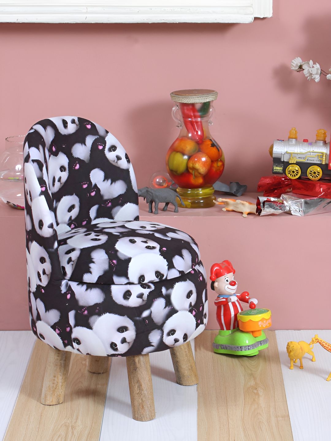 Shadowkart White & Black Printed Round Ottoman Pouffe-image-38