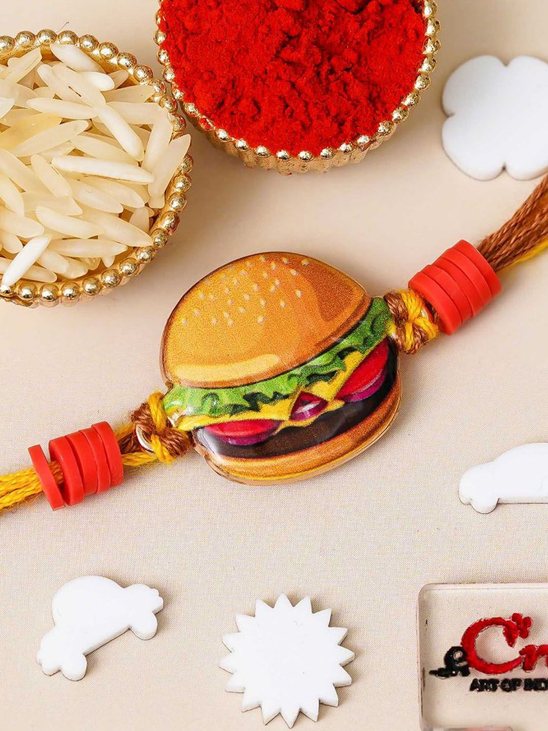 eCraftIndia Artfificial Stones Studded And Beaded Burger Rakhi-picture-33