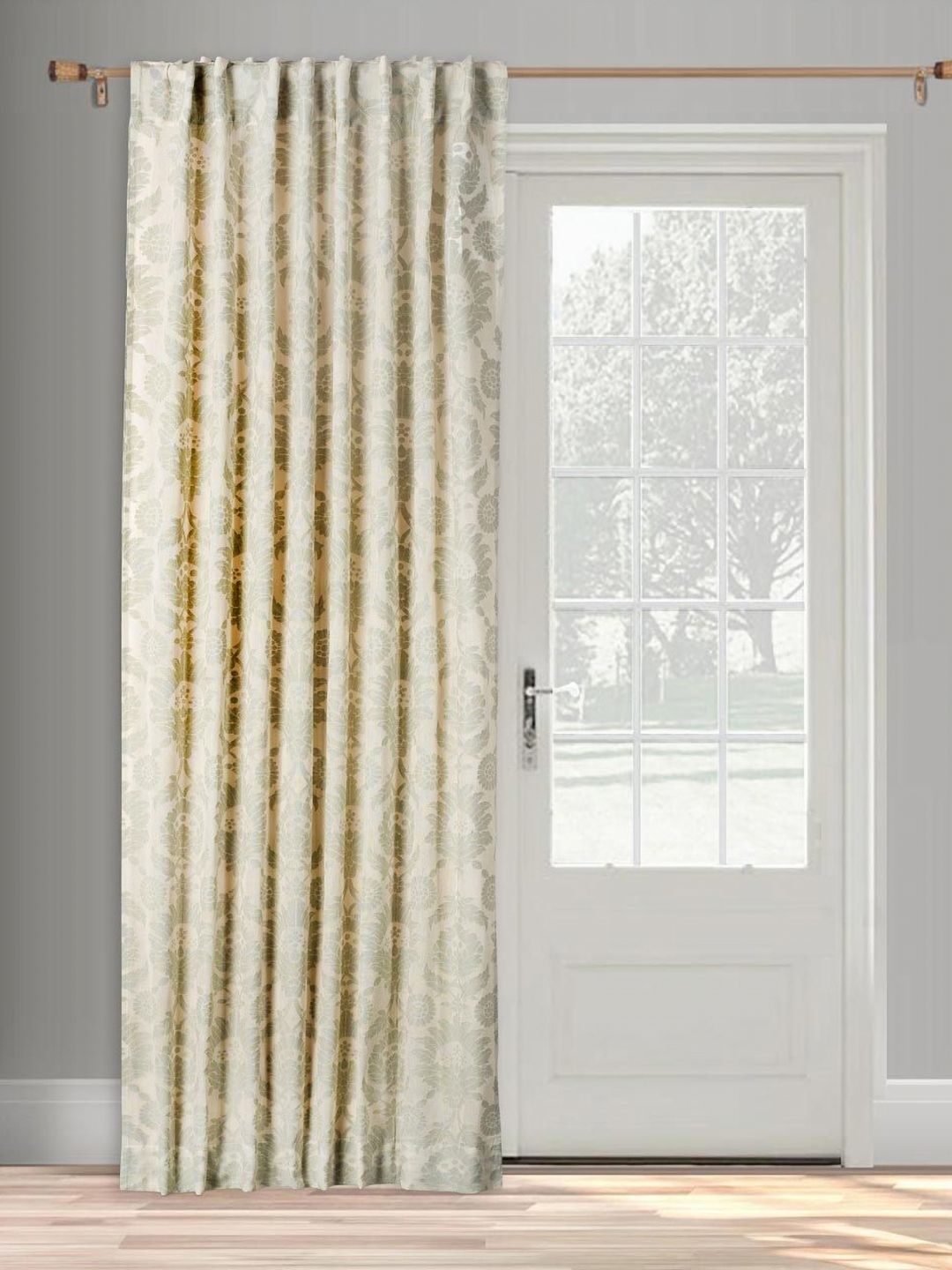 Fabindia Gulmarg White & Beige Printed Cotton Door Curtain-picture-11