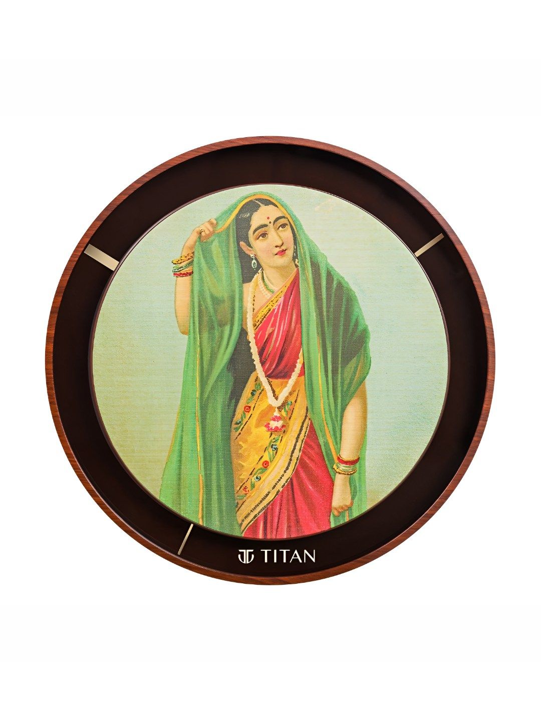 Titan The Raja Ravi Verma Green & Red Printed Wooden Contemporary Round Shaped Wall Clock-image-8